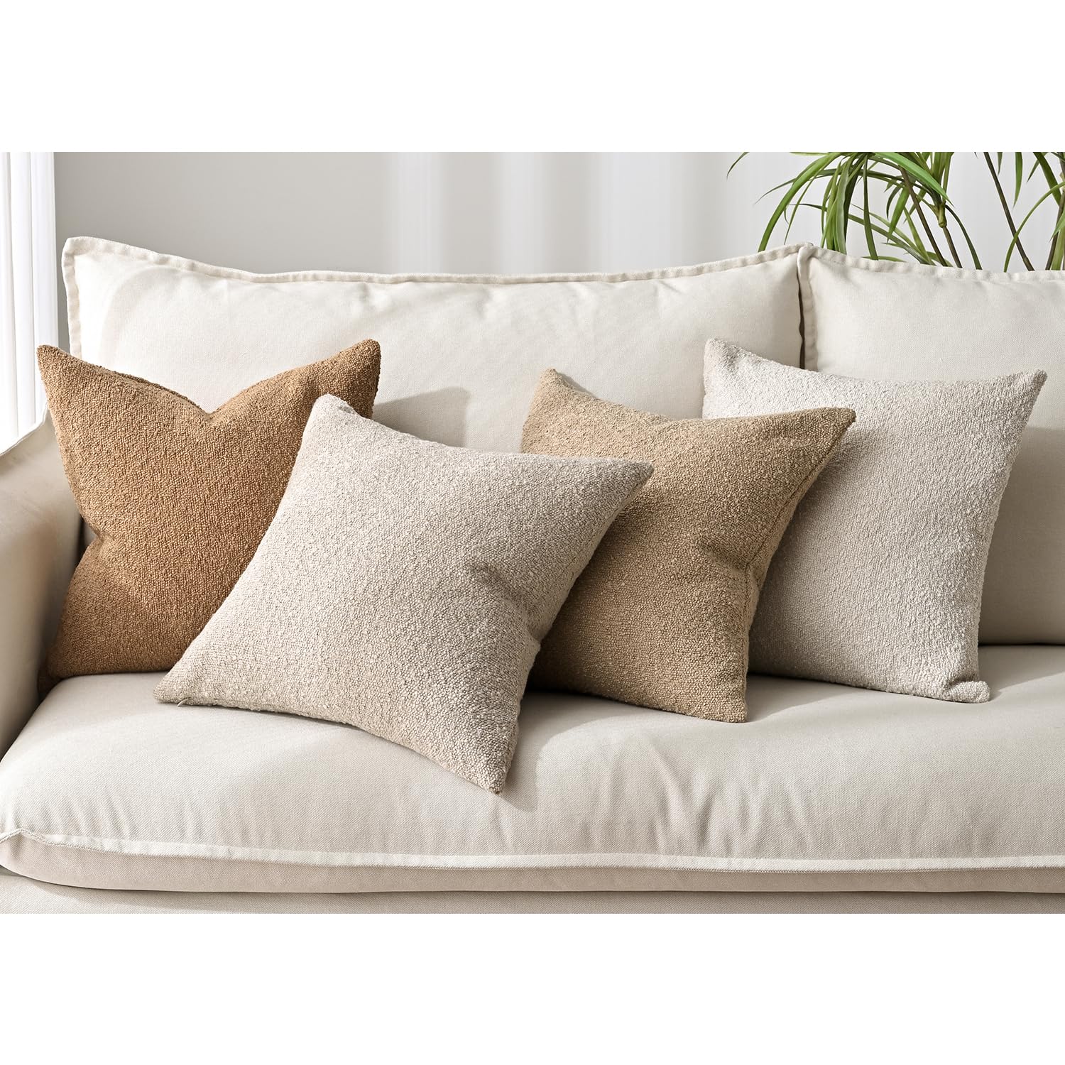 Amazon.com: HOMFINER Set of 4 Textured Boucle Throw Pillow Covers for ...