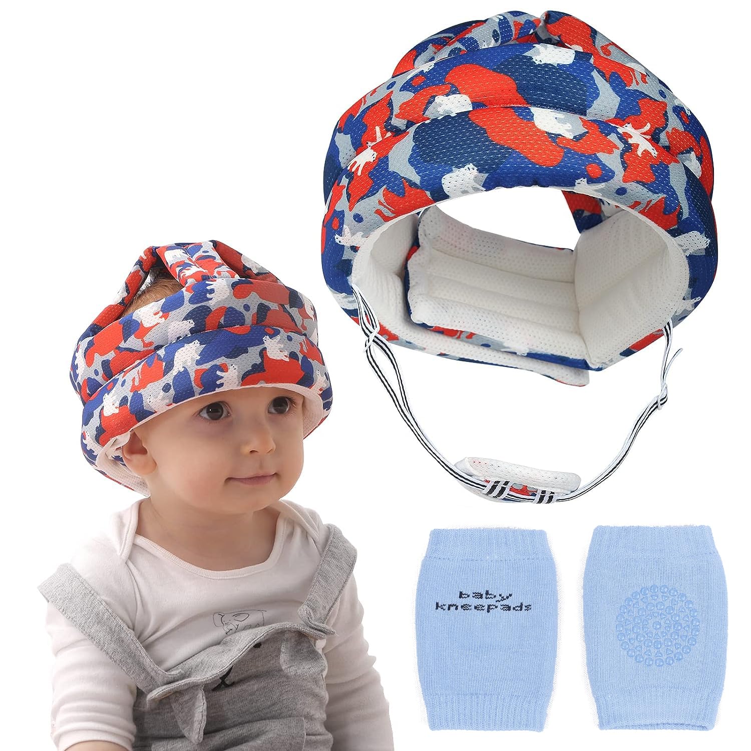 [New Upgrade] Baby Safety Helmet Infant Toddler Breathable & Adjustable Head Cushion Bumper Bonnet for Running Walking Crawling, with Soft Knee Pads