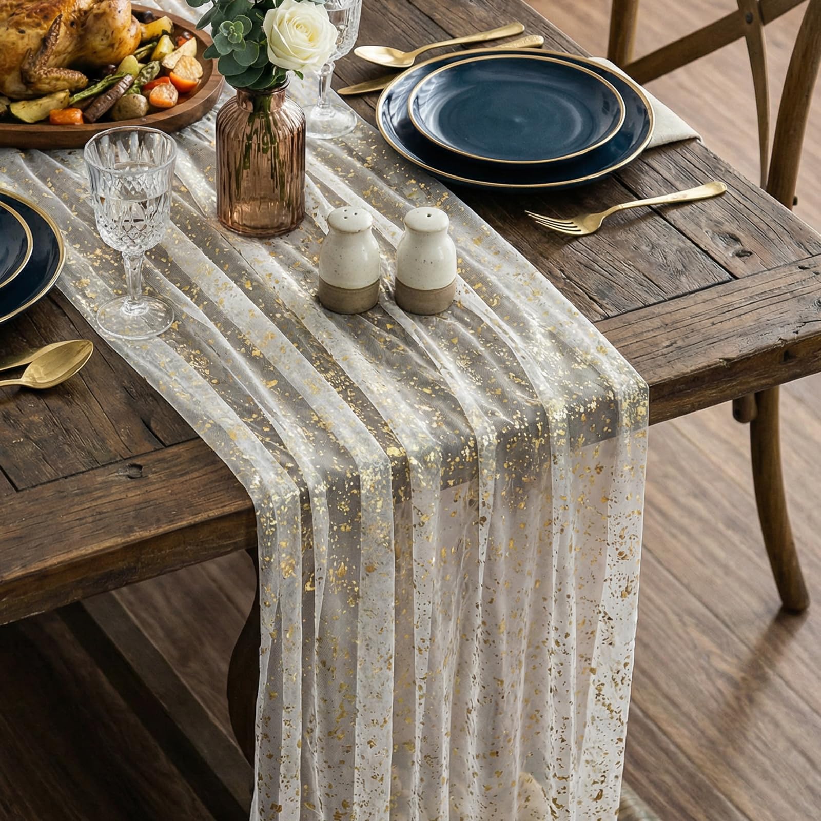 4 pcs Cheesecloth Table Runner 27.5"x118", 10FT Long Gauze Table Runner Boho for Wedding Reception Sheer Bridal Baby Shower Party Banquet Dining Rustic Table Decoration Tablecloth,Beige (70x300cm)