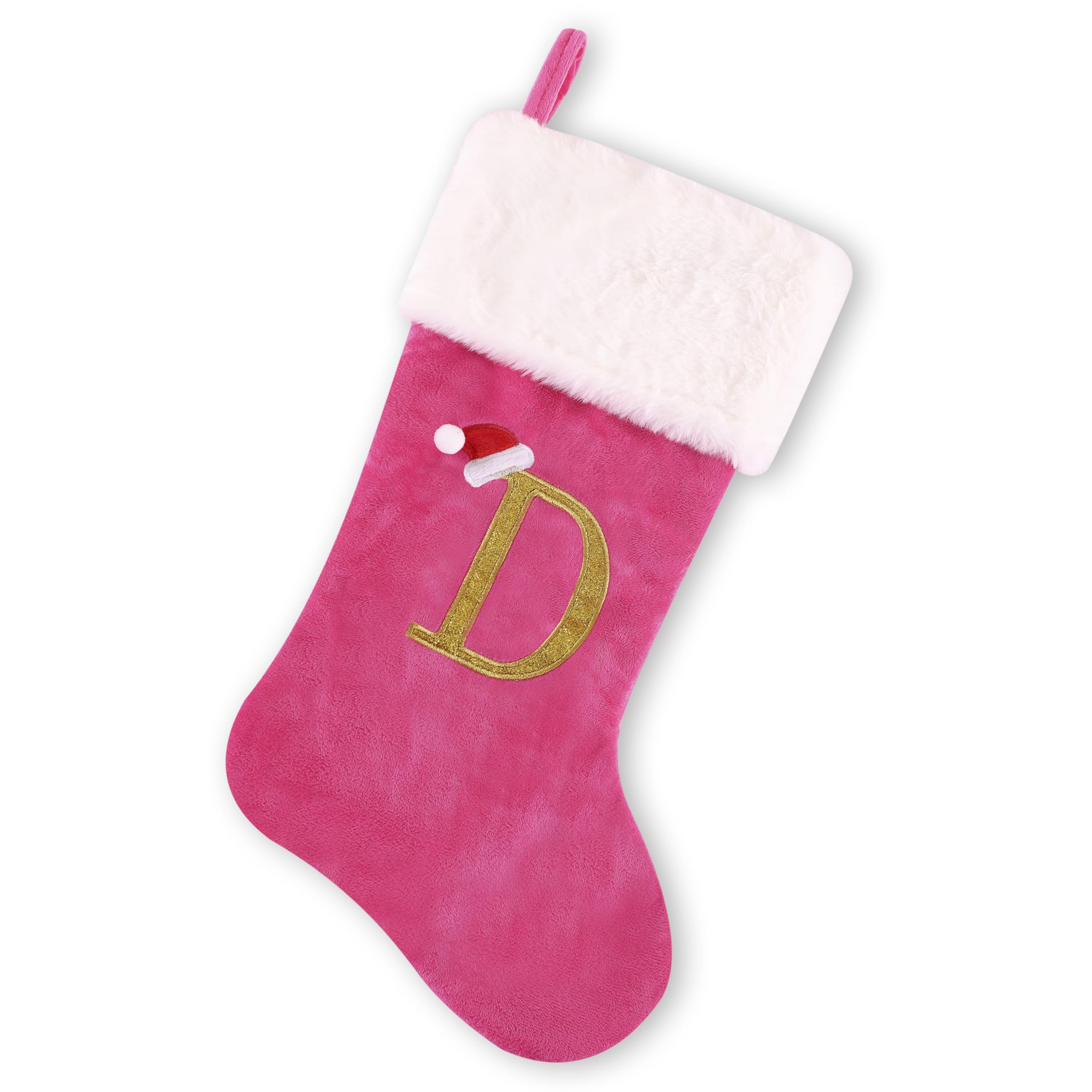 BELISHMIE 20-inch Personalized Pink Faux Velvet Stocking - stockings and holders | Mubboo