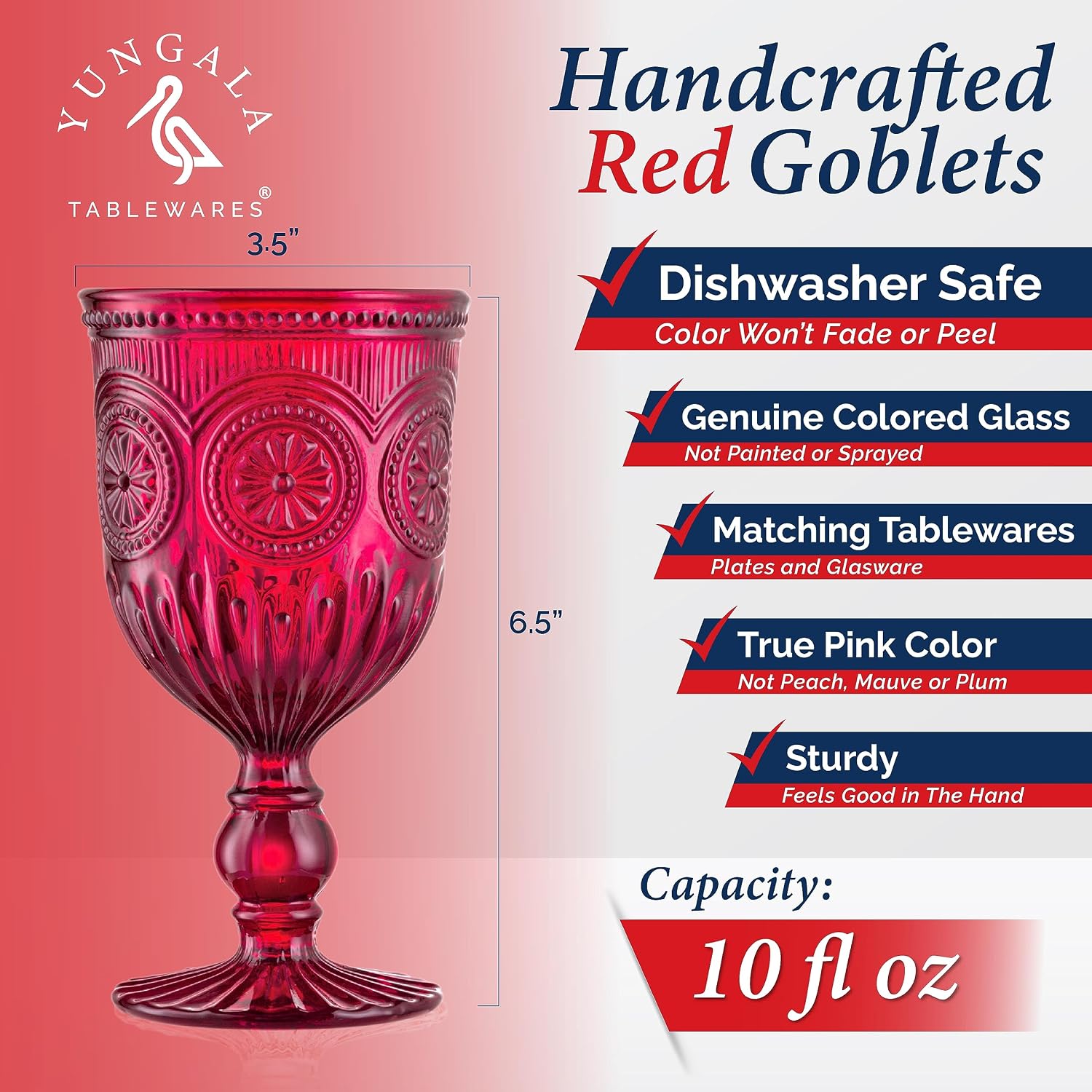Yungala Red and clear vintage Glassware Bundle - Red Colored Wine Glasses and Clear Vintage Highball Glasses - Glassware Sets with Sunflower Emboss Design