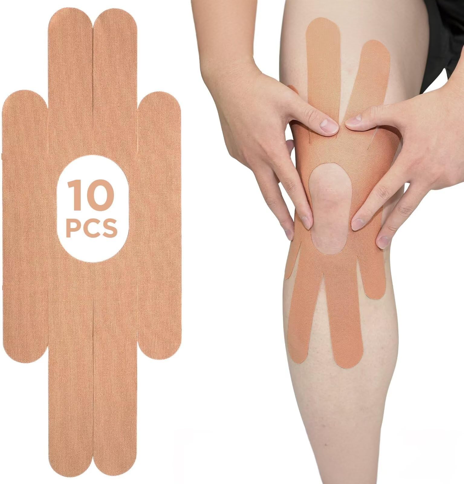 One-Structure K-Tape Patches | Precut for Knee Kinesiology Tape | Pain Relief and Accessories | 10 Pcs and Beige