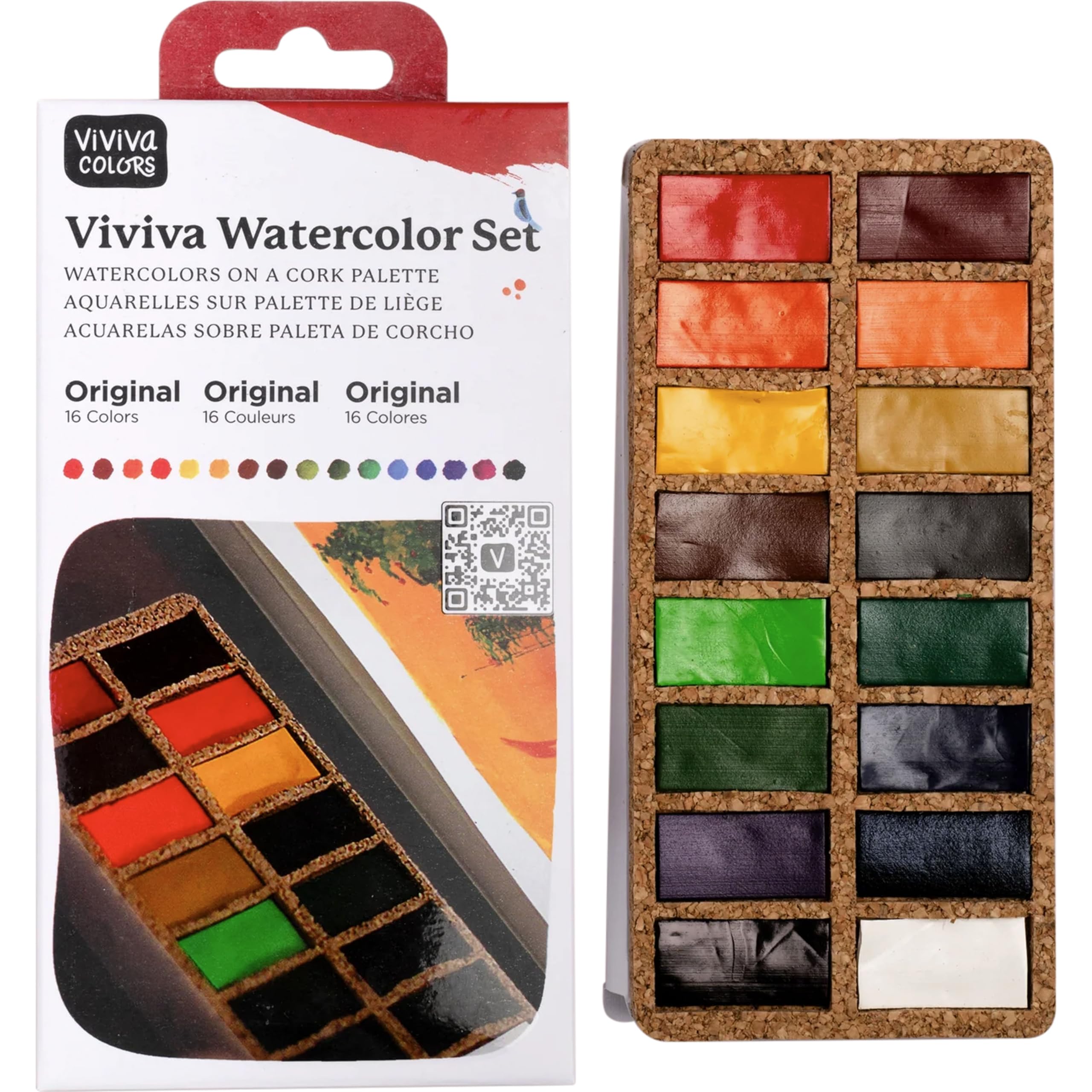Travel Watercolor Paint Set - Original 16 Watercolor Paints for Adults, Beginners, Artists, Hobbyists - Lightfast, Vibrant, Handmade & Portable Watercolor Kit with Mixing Palette