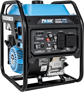 Pulsar PGX5250BiXCO 5250W Dual Fuel Inverter Generator Gas & Propane, CO Sentry, RV Ready 30A Outlet, Digital Display, Portable Quiet Power for Home Backup, Camping & Jobsite
