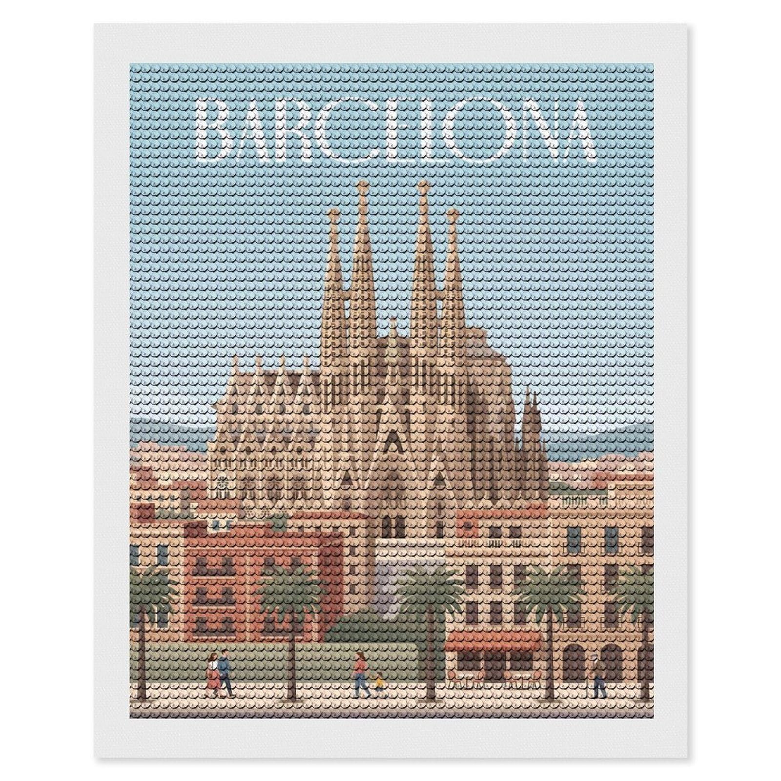 Junmoney Barcelona Sagrada Familia Diamond Painting Canvas Set 16"x20", with Tool Kit, Easy to Enjoy, Home Wall Decor, Thoughtful Handmade Gift