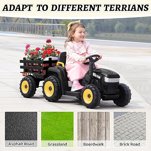 Miniatura 6 de TOBBI - Tractor de juguete a batería de 12V con remolque color verde rosado y rojo Negro, Verde oscuro, Verde, Rojo, Rosa Rojo