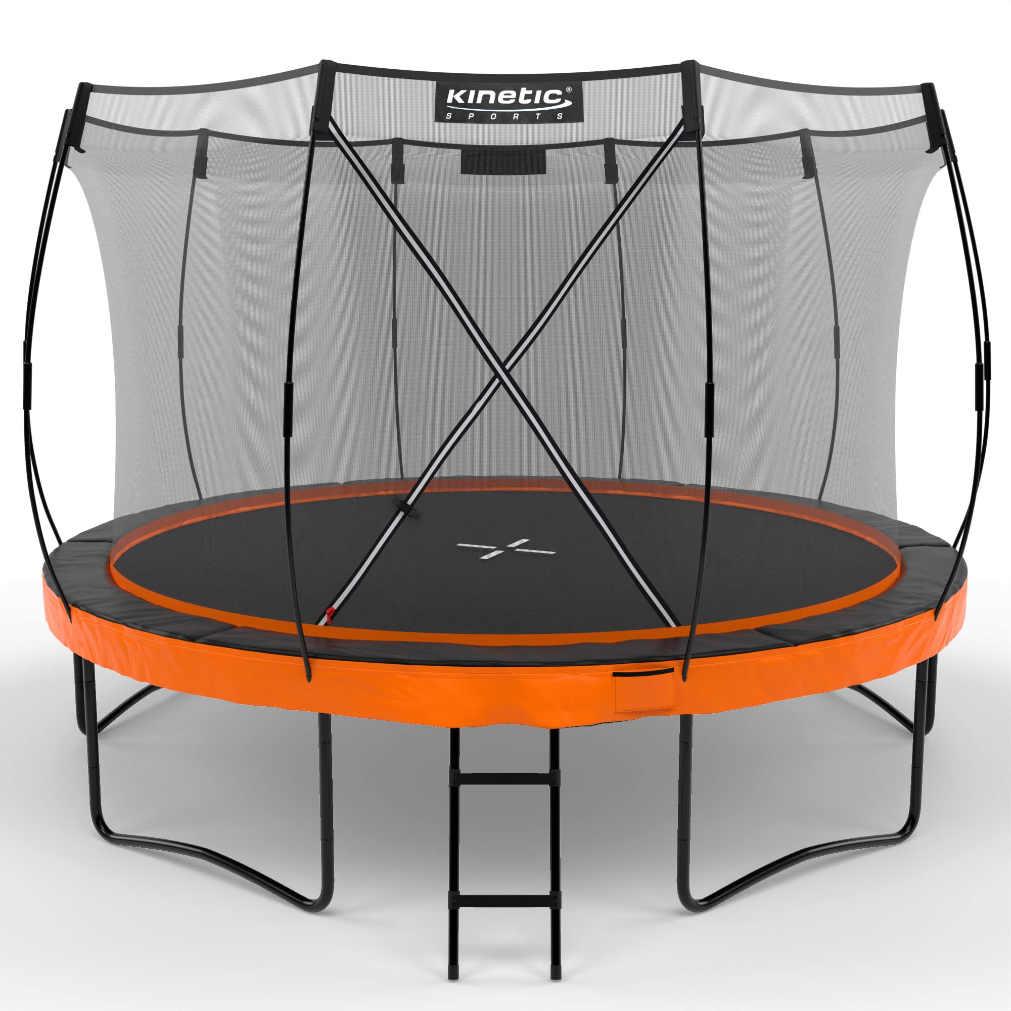 KINETIC SPORTS Trampolin Outdoor 'Ultimate Pro' Ø 244/305/366/427 cm – Kindertrampolin mit Leiter, Fieberglas-Netz, Gartentrampolin im Kürbis-Design, bis zu 160 kg, Schwarz