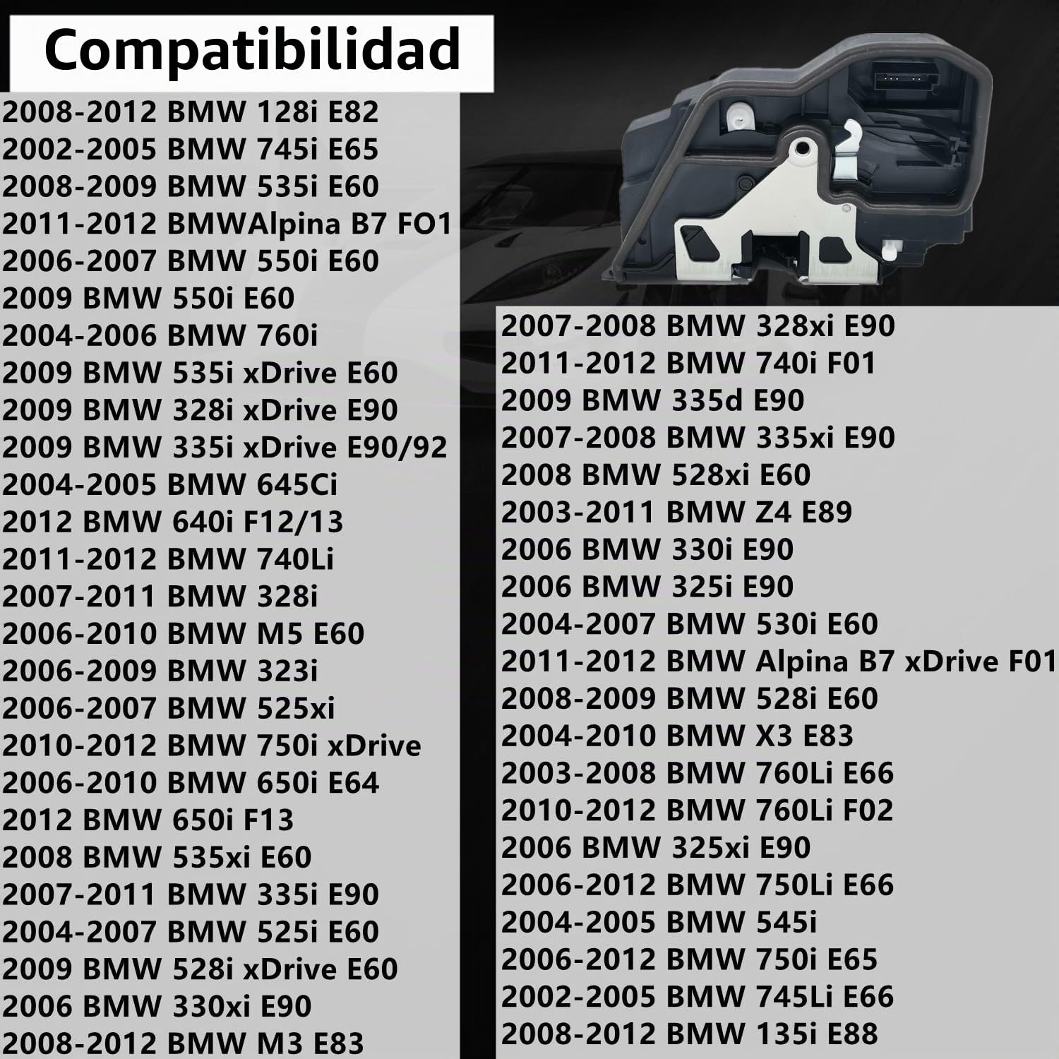 Genérico Trasera Izquierda Actuador de cerradura de puerta 5 pines para BMW Serie 1 E87 E88 F20 Serie 3 E90 E91 E92 F30 F31 Serie 5 E60 F10 F11 Serie 7 E65 E66 51227202147