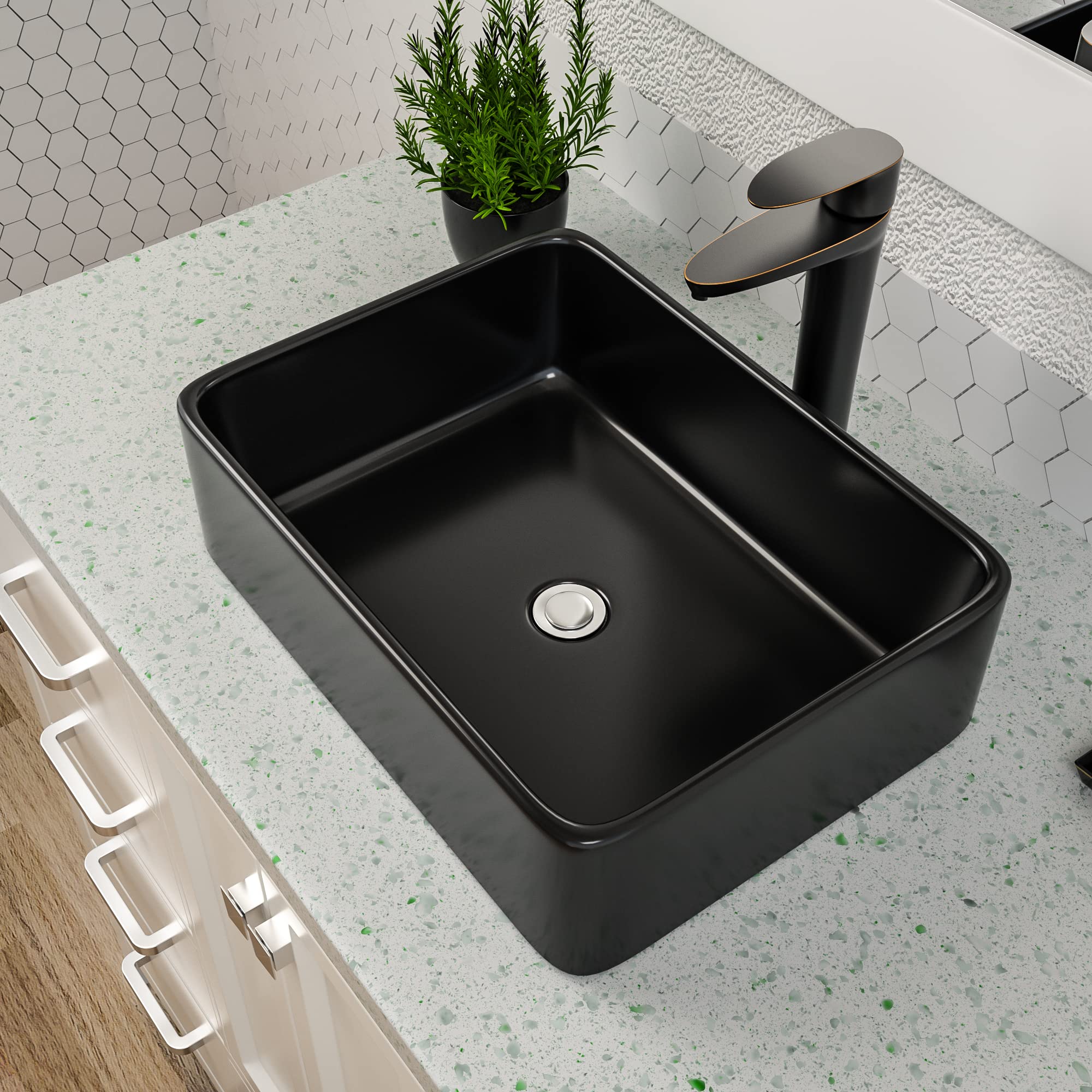 Black Vessel Sink Rectangle, Dcolora 19"x15" Matte Black Bathroom