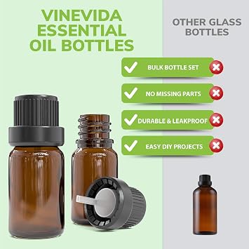 Wholesale Essential Oil Bottles Bulk - 270 Amber glass bottles With Caps and Droppers for Essential Oils, Aromatherapy, Perfume Samples, Mini 10 ml Glass Vials | Complete Carrier Oil Kit, DIY.