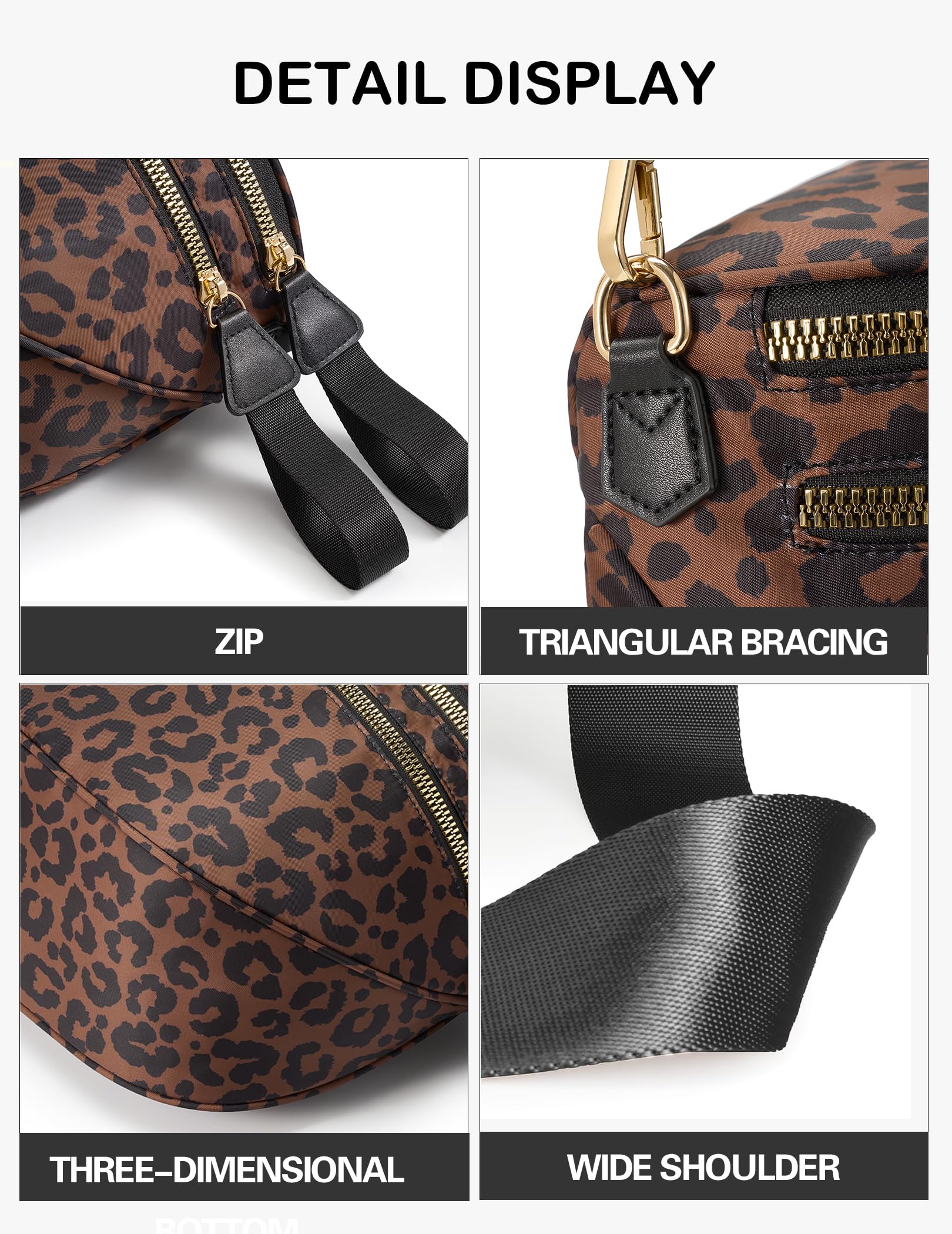FEIBOON Spacious Nylon Crossbody Bag Bum Bag Handbags Wallets Purses Trendy Shoulder Bag for Women (Black brown leopard) view 6