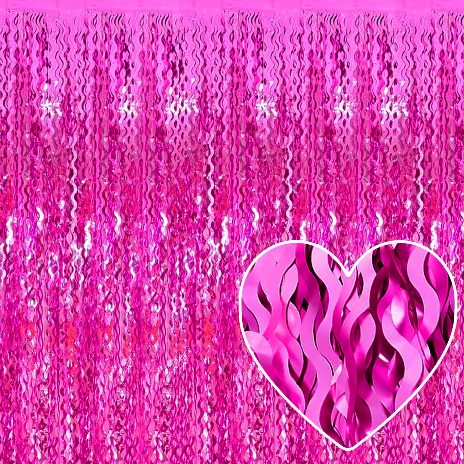 4 Pack Rose Red Fringe Curtain Backdrop 3.2Ft x 8.2Ft Metallic Tinsel Foil Fringe Streamers Background for Photo Booth Mother's Day, Easter, Carnival,