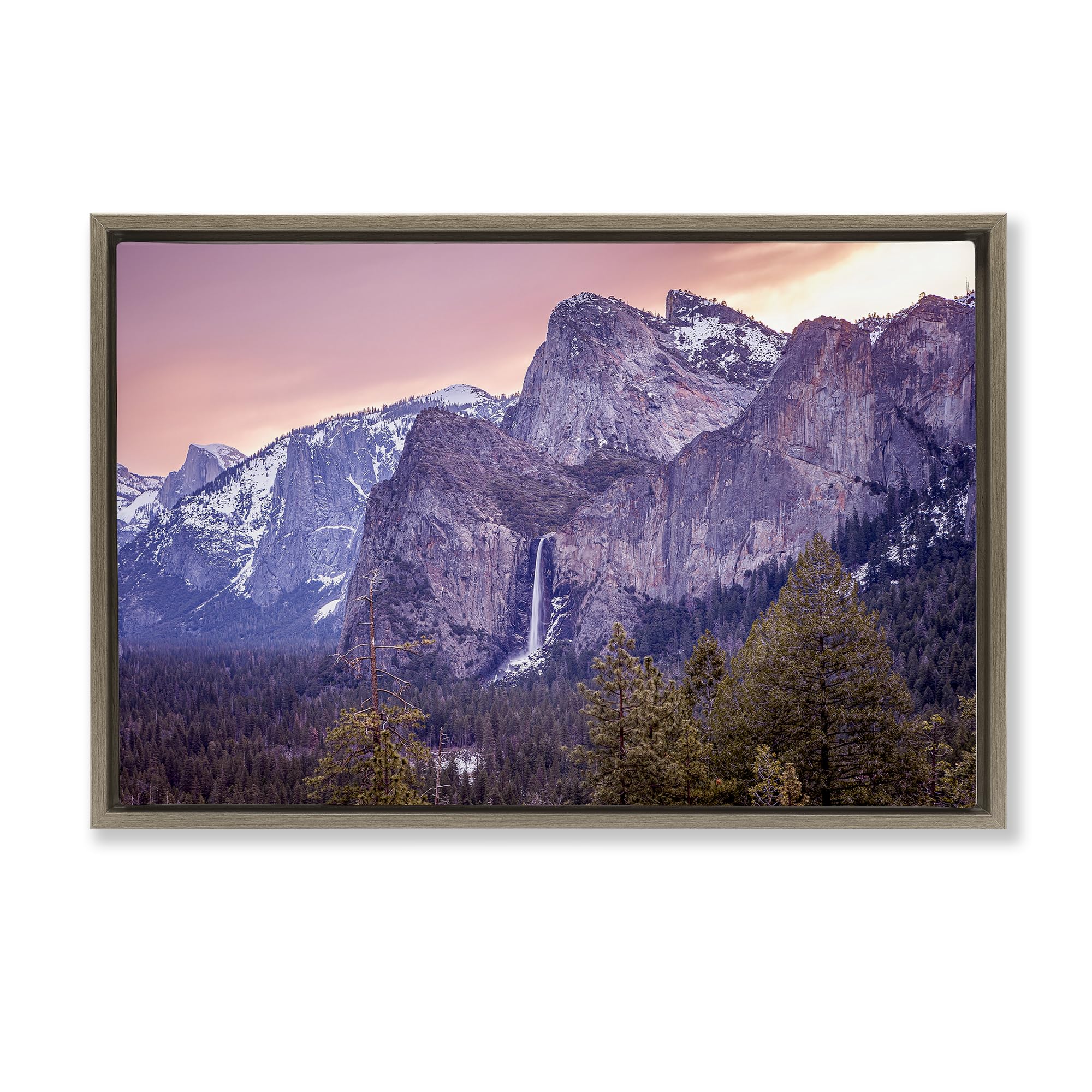 Stupell Industries Montalcino Elm (Textured) Majestic Mountain Waterfall Sunset, 20 X 30 Inch Canvas In Floater Frame