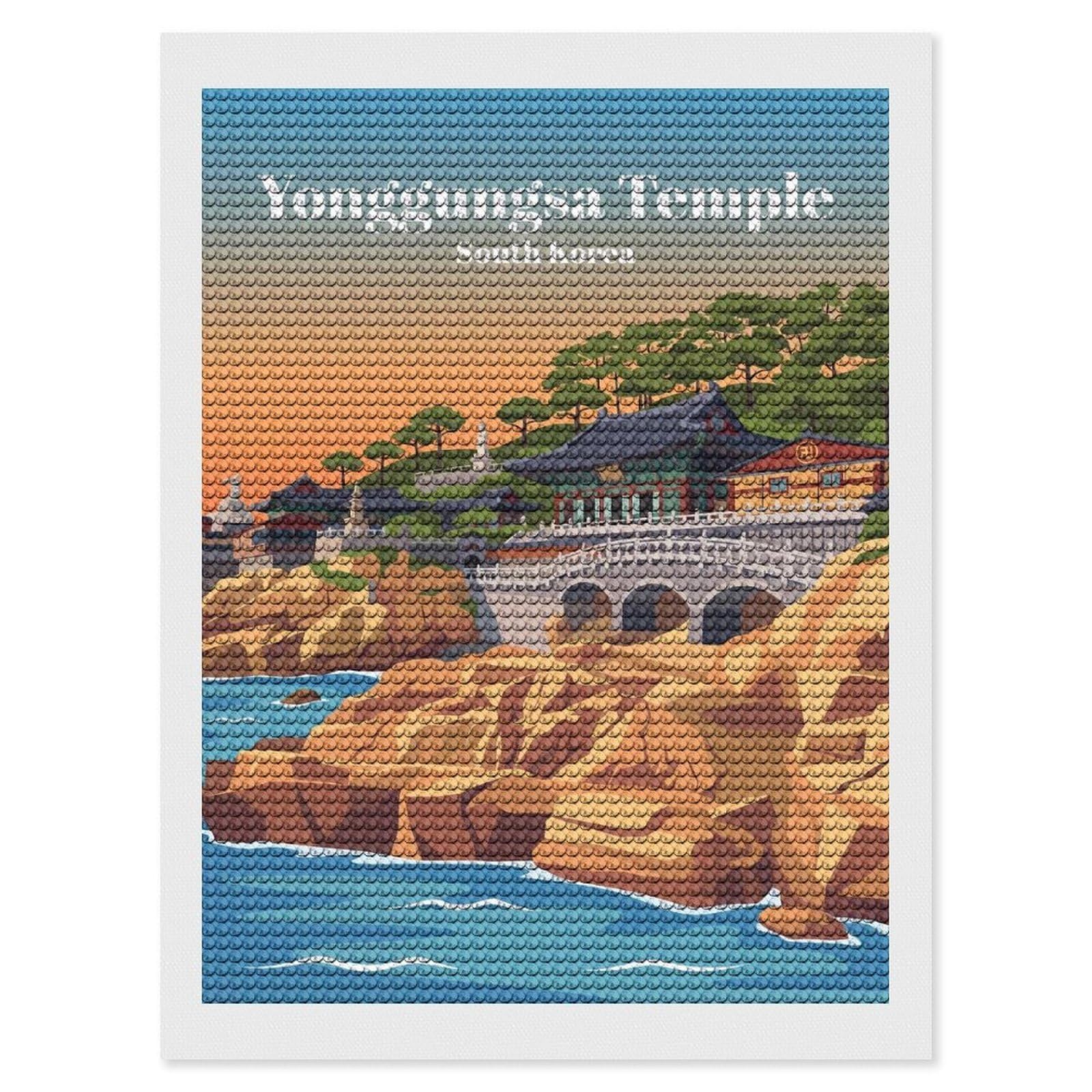 Junmoney Yonggungsa Temple South Korea Diamond Art Kit 12"x16", Relaxing DIY Hobby, Satisfying Creative Project, Living Room Decor, for Women