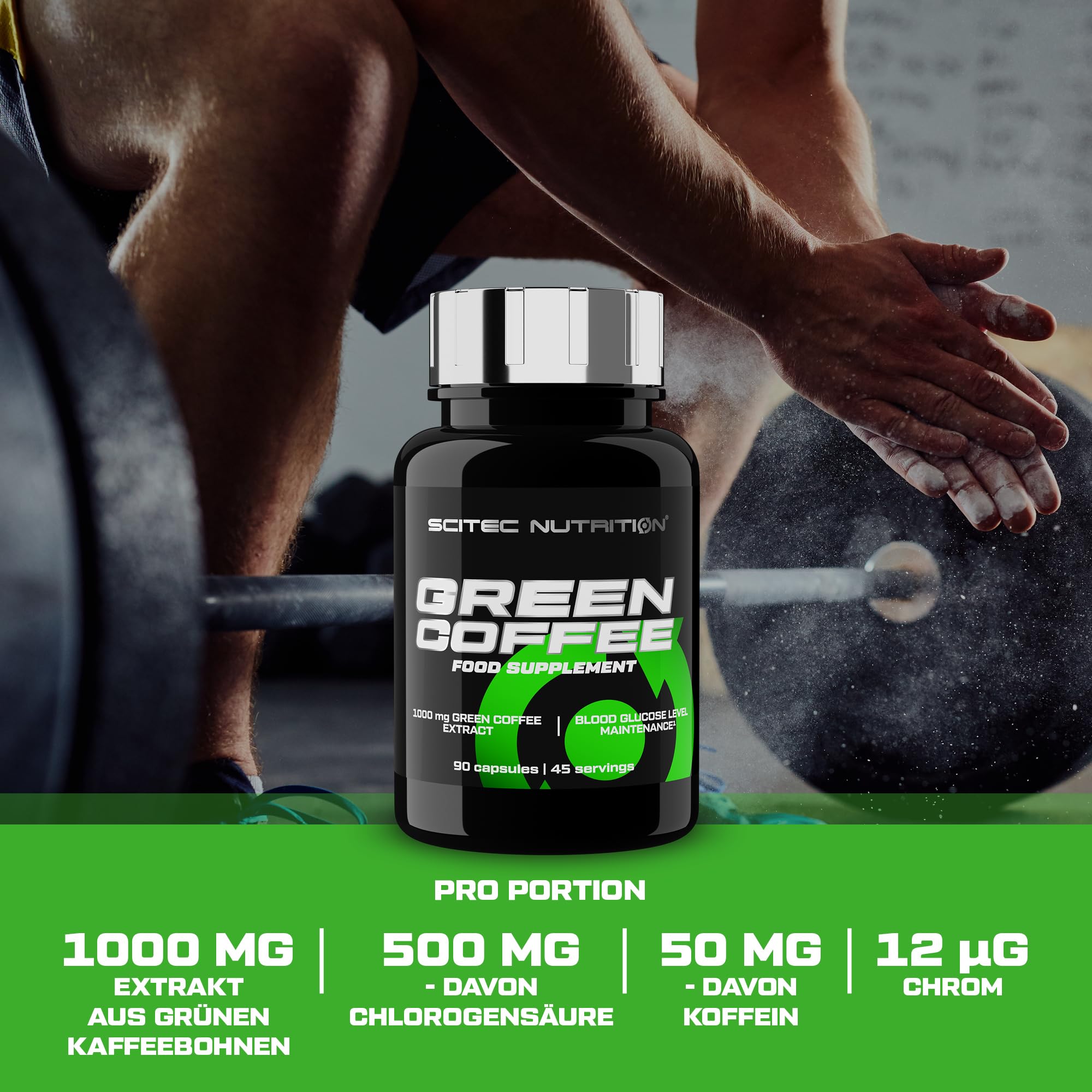 Scitec Nutrition Green Coffee - Stoffwechselunterstützung mit Chlorogensäure, Grünem Tee, Koffein, Chrom, Cholin und Jod - Schilddrüsen- und Lipidmanagement - 90 Kapseln