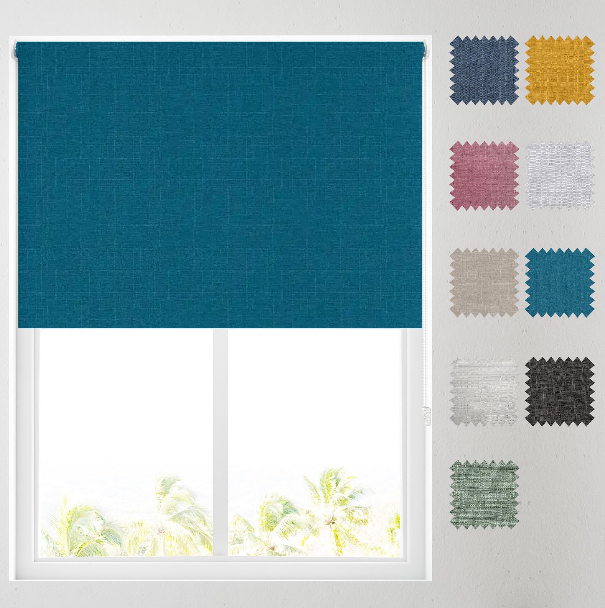 Barnes Blinds And Interiors Teal Barnes Blinds - Quebec Textured Blackout Roller Blinds For Windows, Custom Cut To Size - Durable Fittings, Easy Fit ( 183Cm)