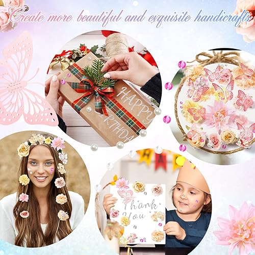 Miniatura 3 de Hoteam Kits de decoración de gorras de graduación que incluyen cabezas de flores sintéticas, calcomanías de mariposa 3D, diamantes de imitación