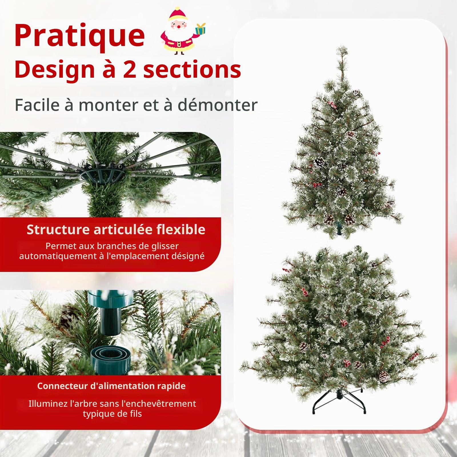 COSTWAY Sapin de Noël Artificiel 180 cm, Arbre de Noël Pré-éclairé à Charnière 598 Aiguilles de Pin et Embouts en PVC, 350 Lumières LED Multicolores et Blanc Chaud, 9 Modes, Connecteur Rapide