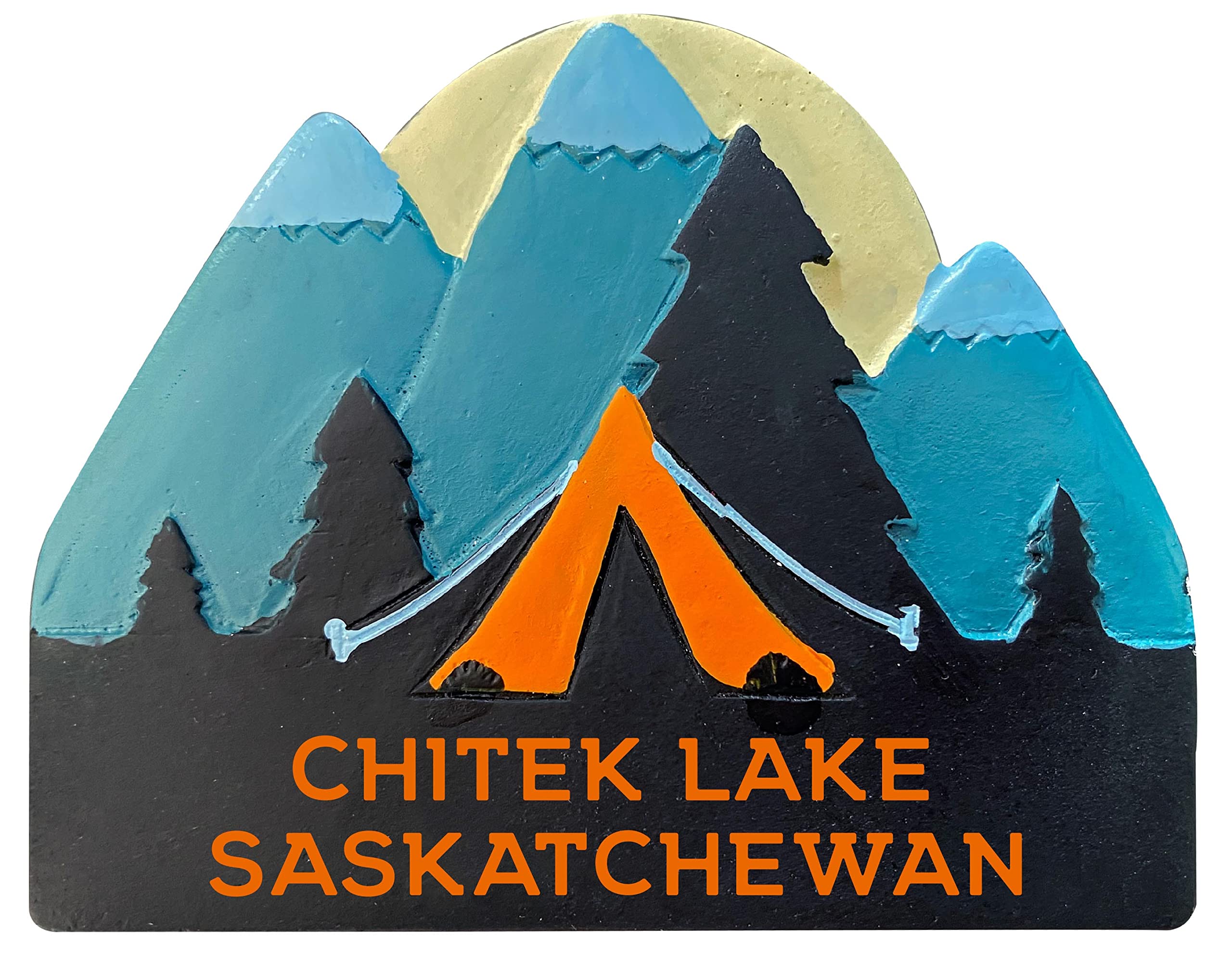 R and R ImportsChitek Lake Saskatchewan Hand Painted Resin Refrigerator Magnet 3-Inch Approximately Tent Design.