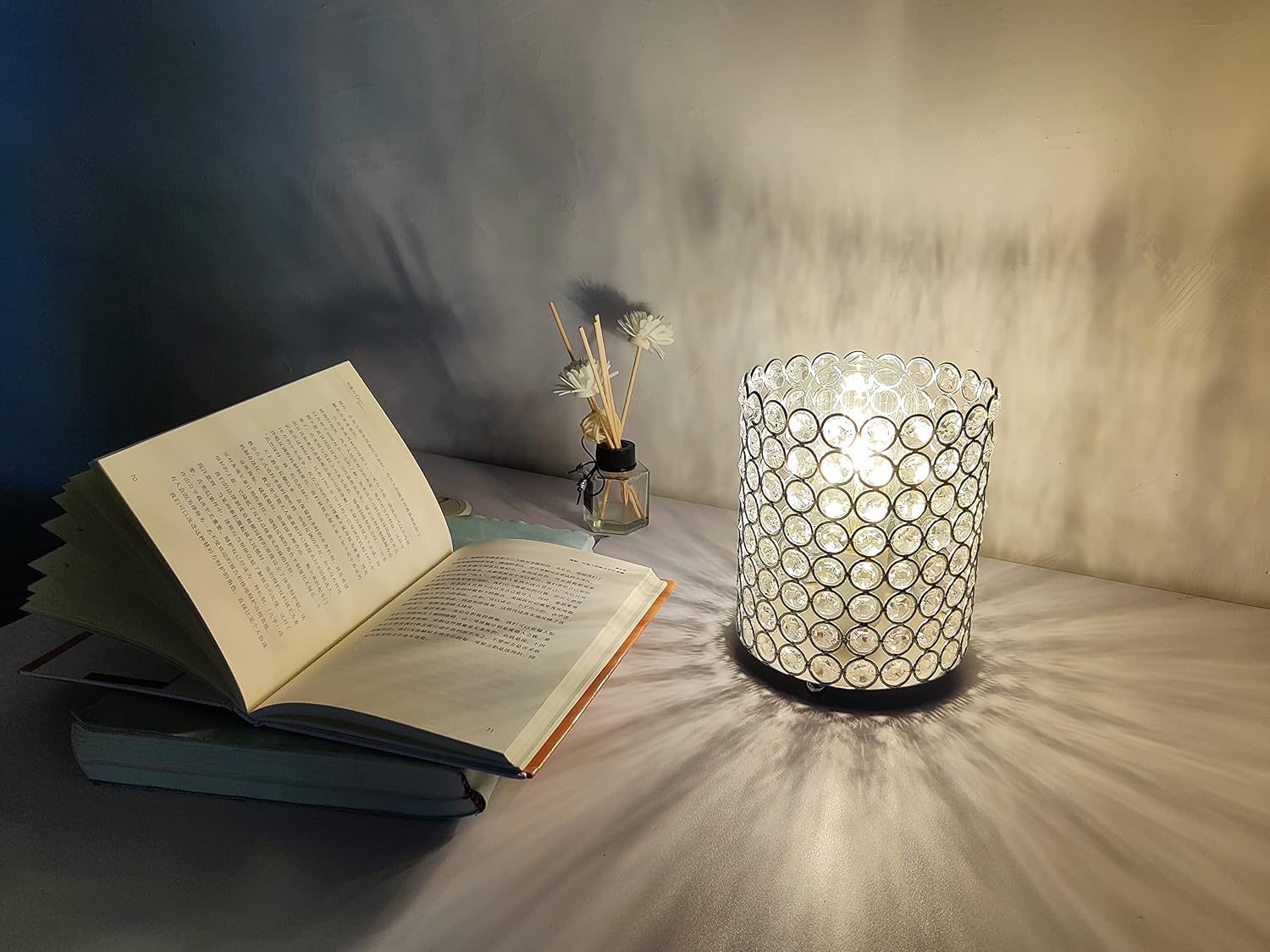 Crystal Lamp, FLoodoor Silver Lampshade K9 Crystal Table Lamp, Modern Style Decorative Bedside Table Lamp, Suitable for Bedroom, Bedside, Living Room, Bookcase (with Plug) image 4