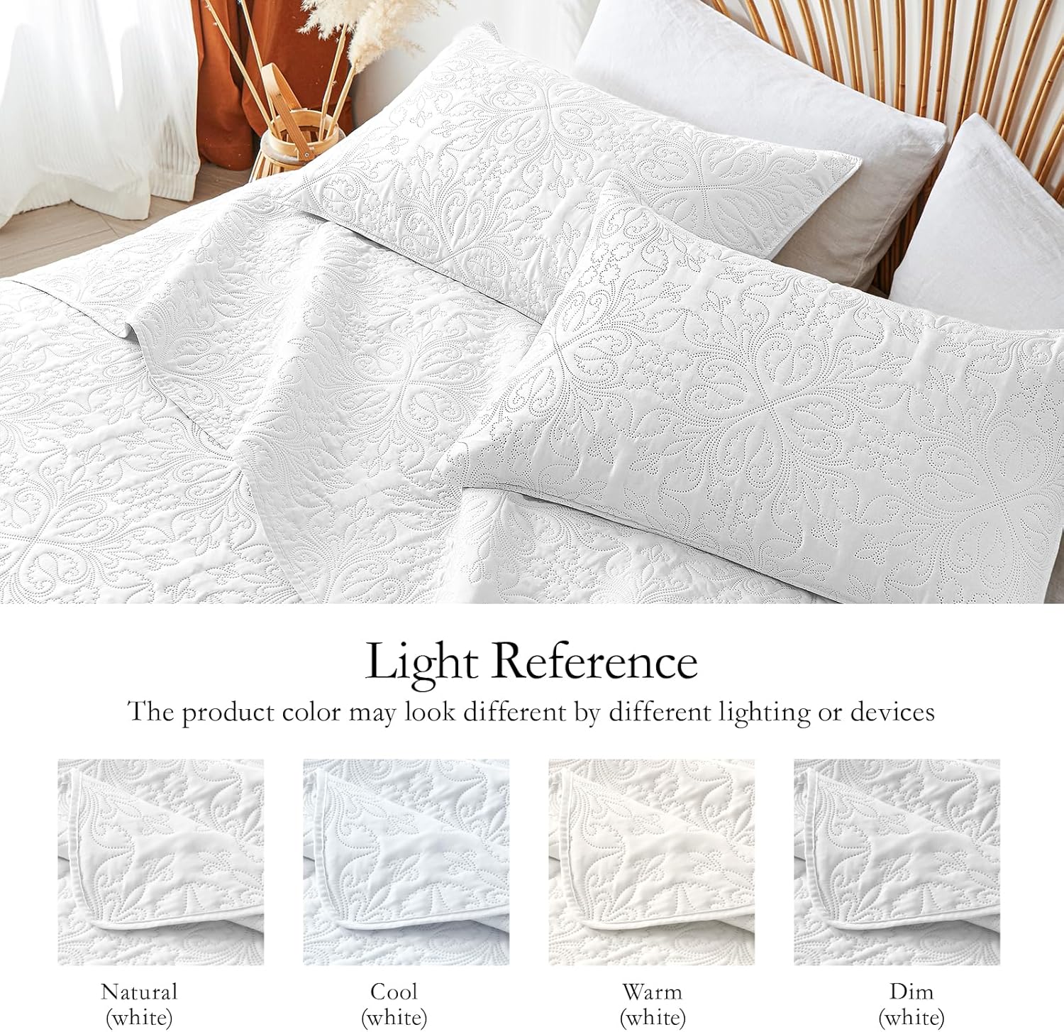 akkialla Full Queen Quilt Bedding Set for All Seasons,Lightweight White Bedspreads Queen Size,Modern Style Microfiber Soft Floral Pattern Coverlet Set(1 Quilt,2 Pillow Shams)