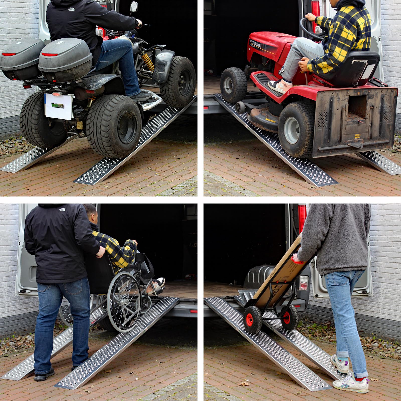 TRUTZHOLM 2X Auffahrrampe Alu 200 cm Auffahrbreite 22 cm Tragkraft 200 kg/Stück 400 kg Gesamttraglast gelochte Lauffläche Rampe starr für Fahhrad E-Bike Verladerampe für leichte Motorräder Mopeds