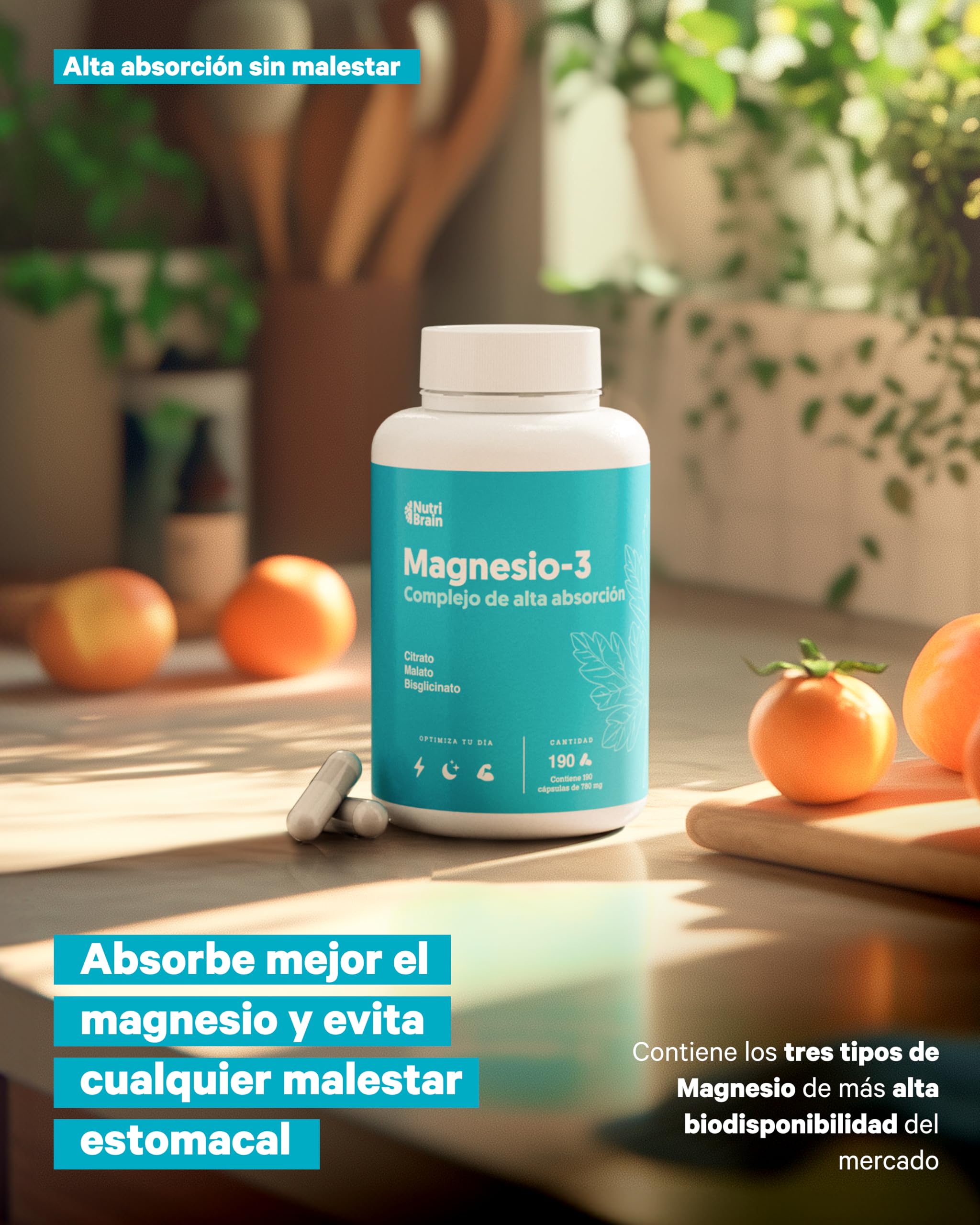 Magnesio Complex | CITRATO + MALATO + BISGLICINATO | 190 Caps | Dormir Mejor, Mayor Energía y Recuperación Muscular | Máxima Absorción y Biodisponibilidad | Apoyo en la Digestión y Estado Anímico