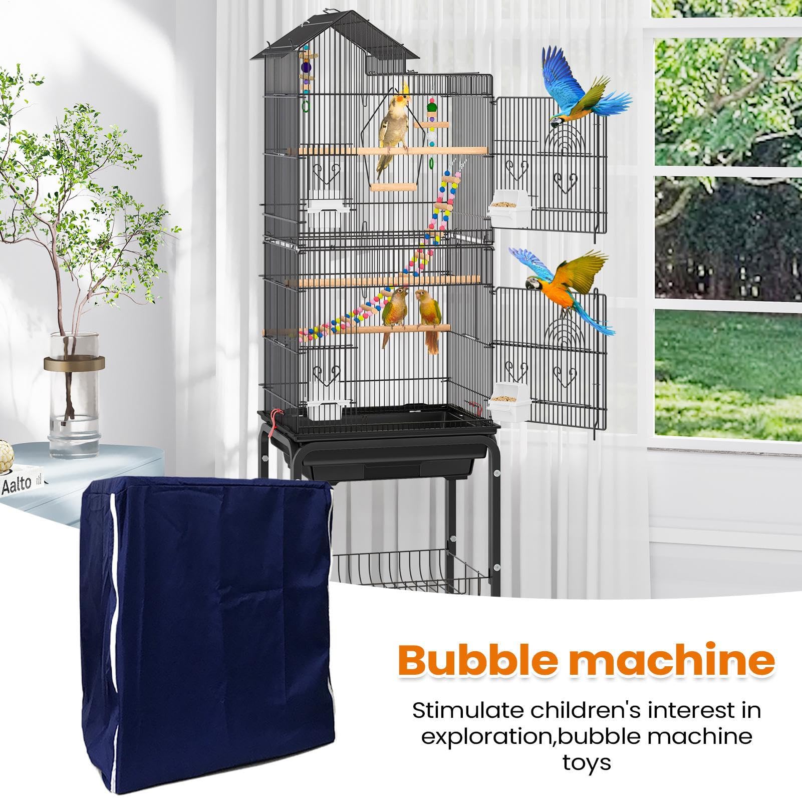 Generisch Housse de cage à oiseaux, carrée, respirante, lavable, protection de nuit, pour l'intérieur, la maison, le salon, les jeux, le sommeil, la sécurité, le transport