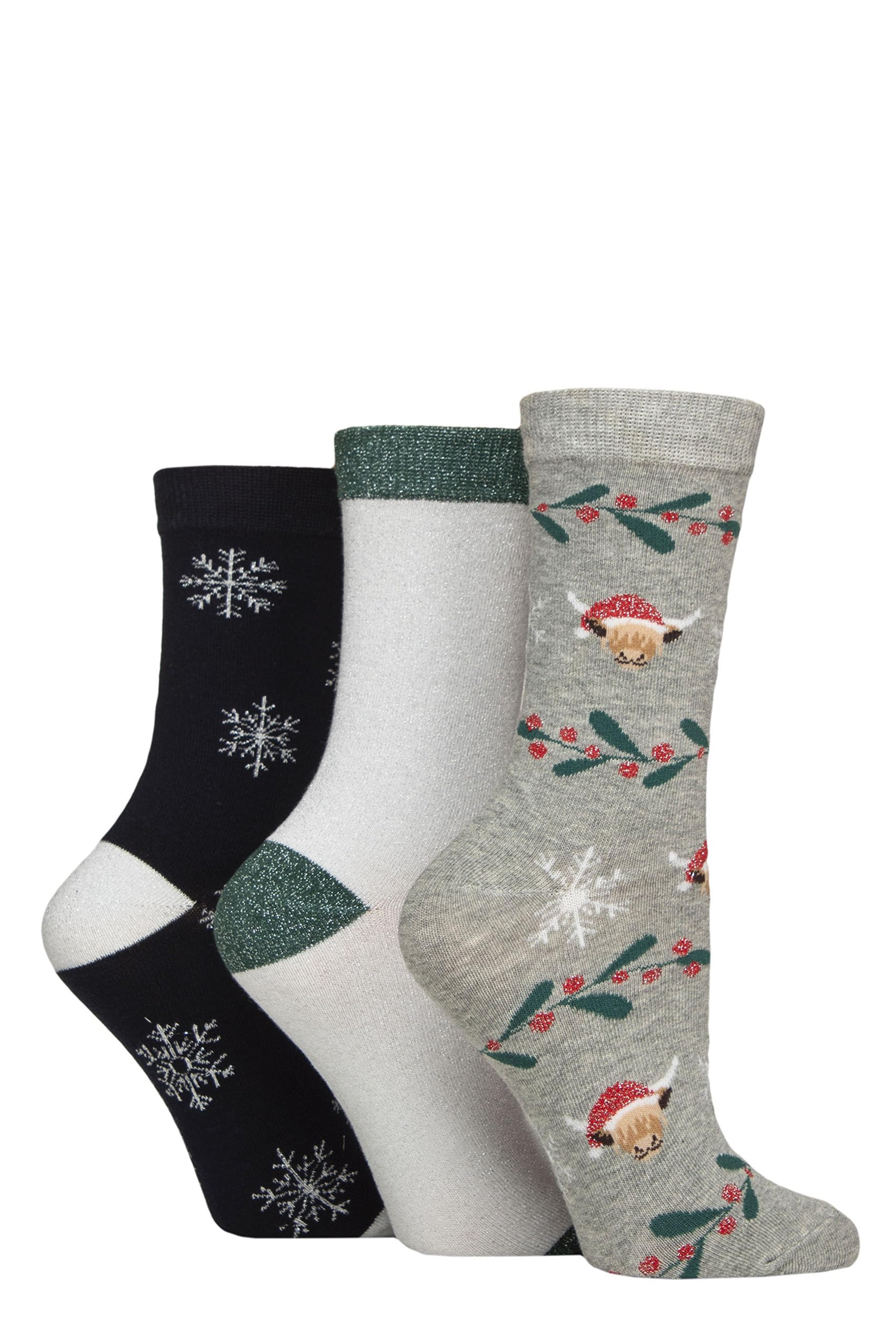 Sockshop Women's Highland Cow Wildfeet Christmas Socks - Cotton, Xmas Patterned Novelty, Gift, Stocking Filler Multipack Of 3 Size 4-8 (Uk, Numeric, 4, 8, Regular, Regular, )