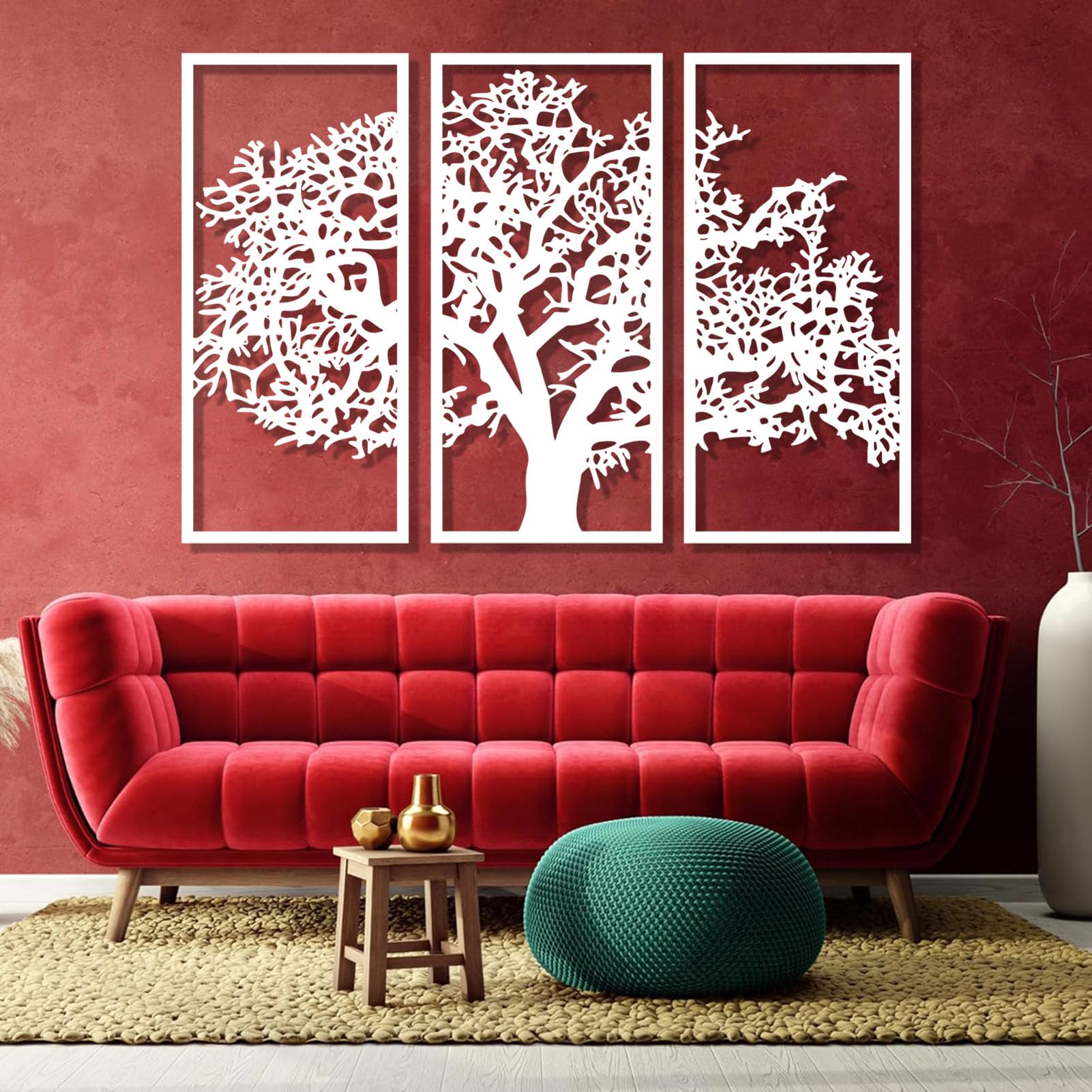 Arte de Pared de Metal decoración de Pared árbol de la Vida Negro de 3 Paneles árbol genealógico Regalo Grande árbol de la Vida decoración de Trabajo Escultura Moderna para Sala de Estar Dormitorio p