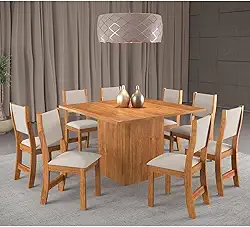 Conjunto de Jantar Mesa Quadrada Comander com 8 Cadeiras Sol Mel/Marfim