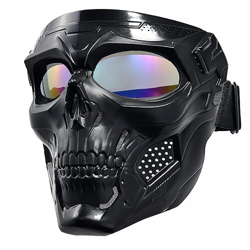 Motorcycle Face Mask Full Face,Dirt Bike Goggles Motocross, ATV, Offroad, Riding Racing Goggles for Men Women - Skull-colorfulLens