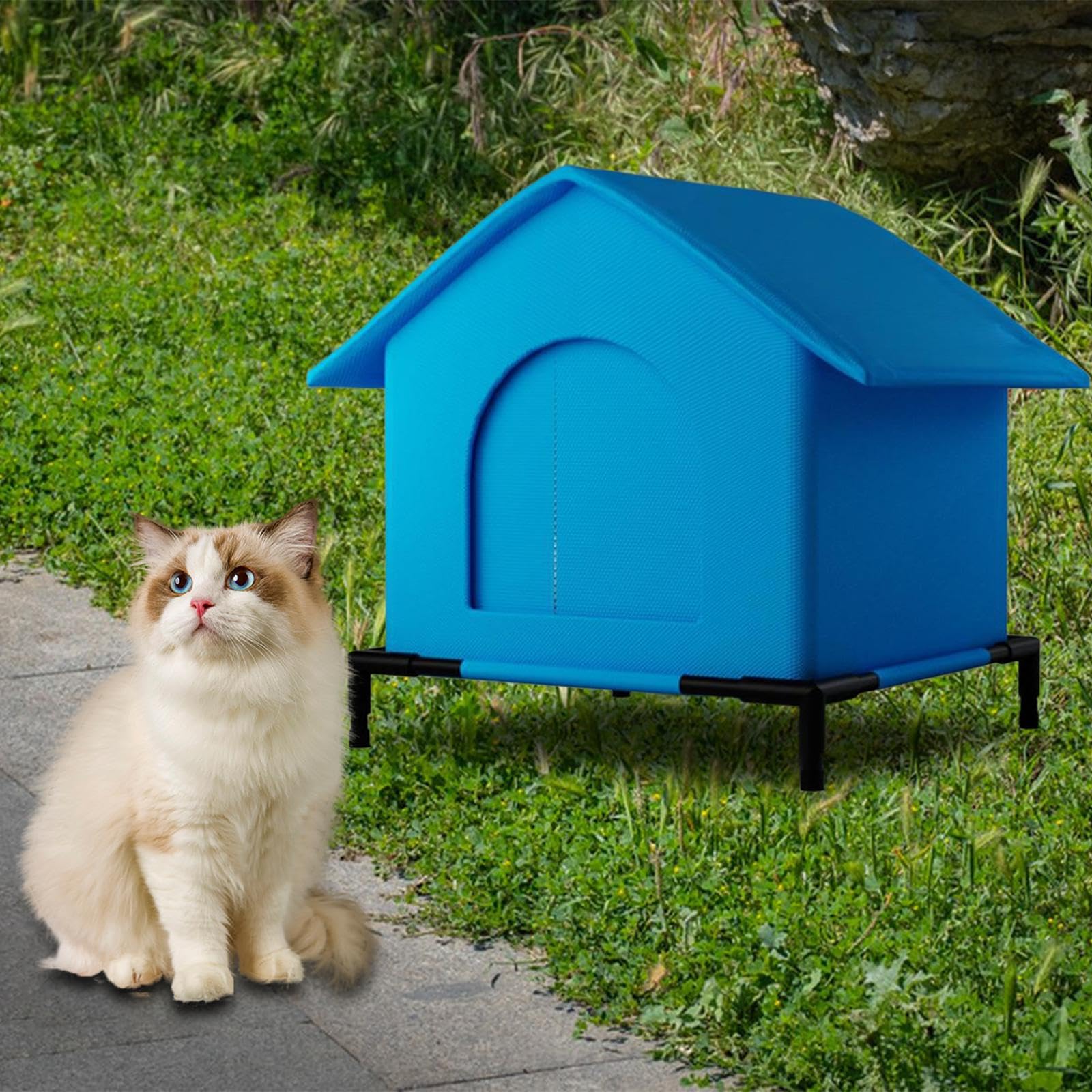 Milageto Niche pour Chat d'Extérieur Imperméable et Chaude, Abri pour Chats Errants avec Isolation Hivernale, Maison en Tissu Oxford Résistant, Pieds Surélevés Anti-Humidité, pour Jardin et Terrasse