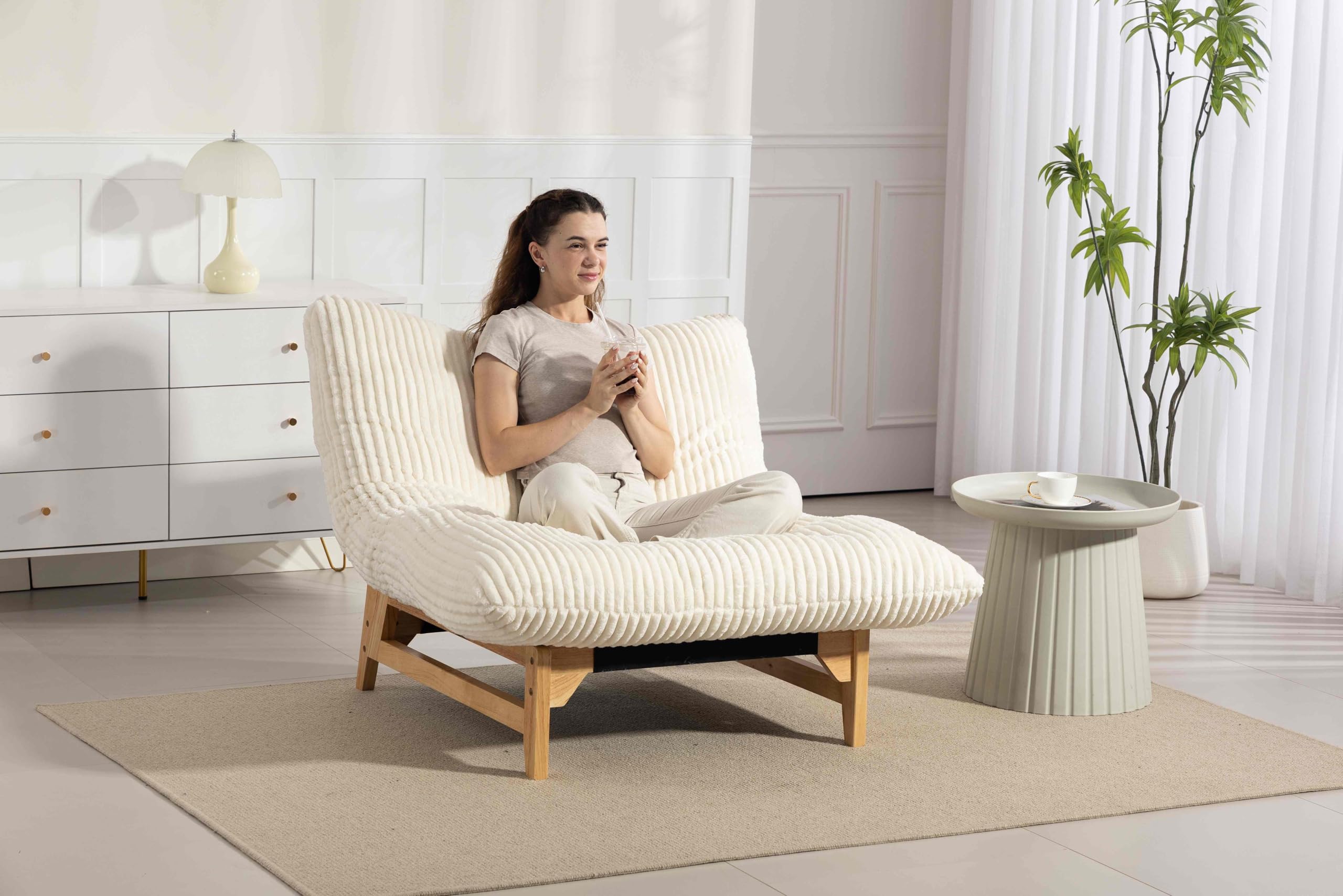 Wohnzimmerstühle Bequemer, Akzent-Lesesessel XXL Sitzsack Wolkenstuhl mit Gestell Für Erwachsene, Cord Sitzsack Sofa für Das Schlafzimmer,Beige