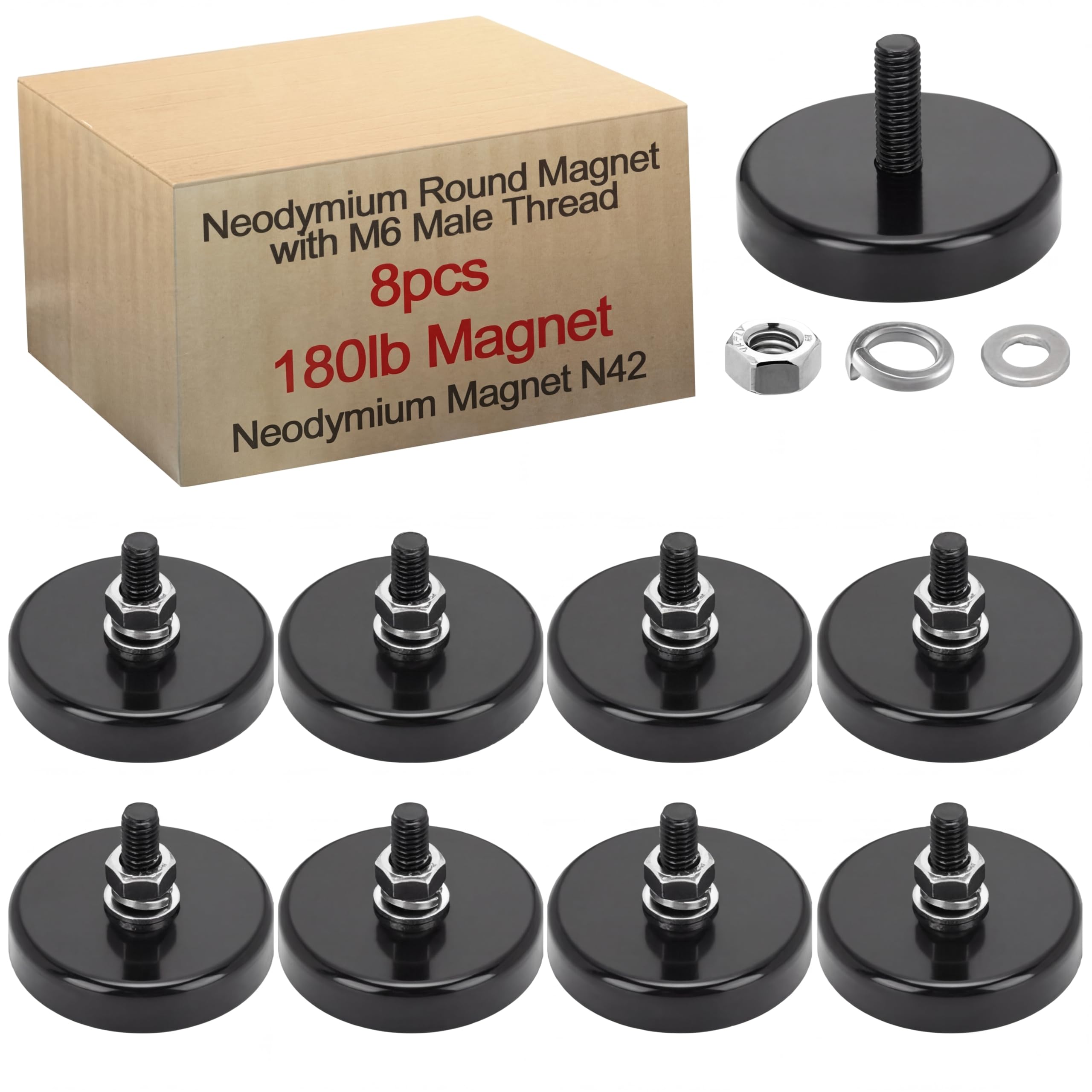 Flutesan 8pc Strong Round Mounting Magnet with Bolt, 1.42"-110lb-M6 Silver — Amazon image 21