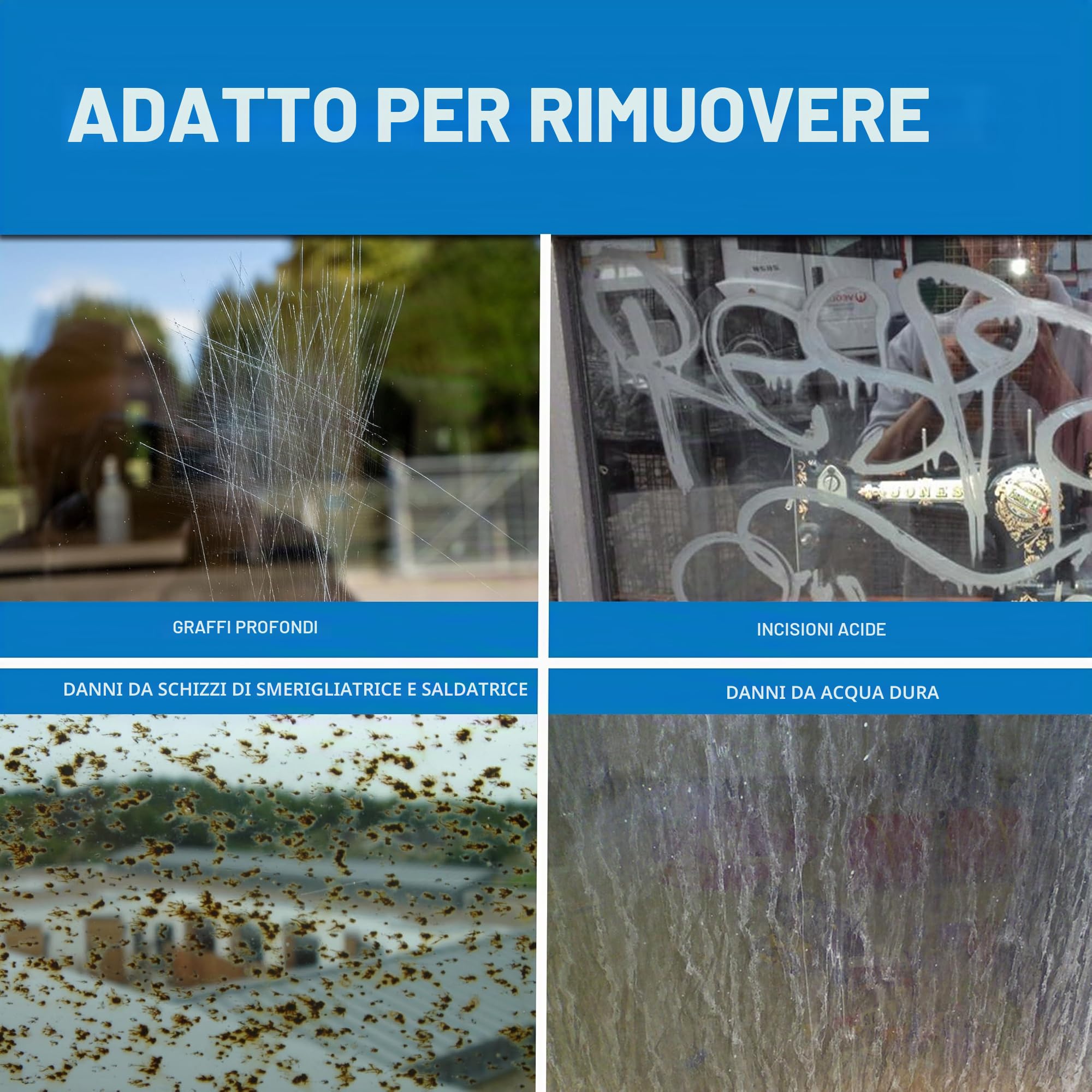 Glass Polish 125mm (5”) PRO Kit di Rimozione Graffi per Lucidatura Professionale del Vetro, Elimina Graffi, Graffiti, Danni da Acqua e Corrosione Acida, Ripristina Le Condizioni Originali - GP25022