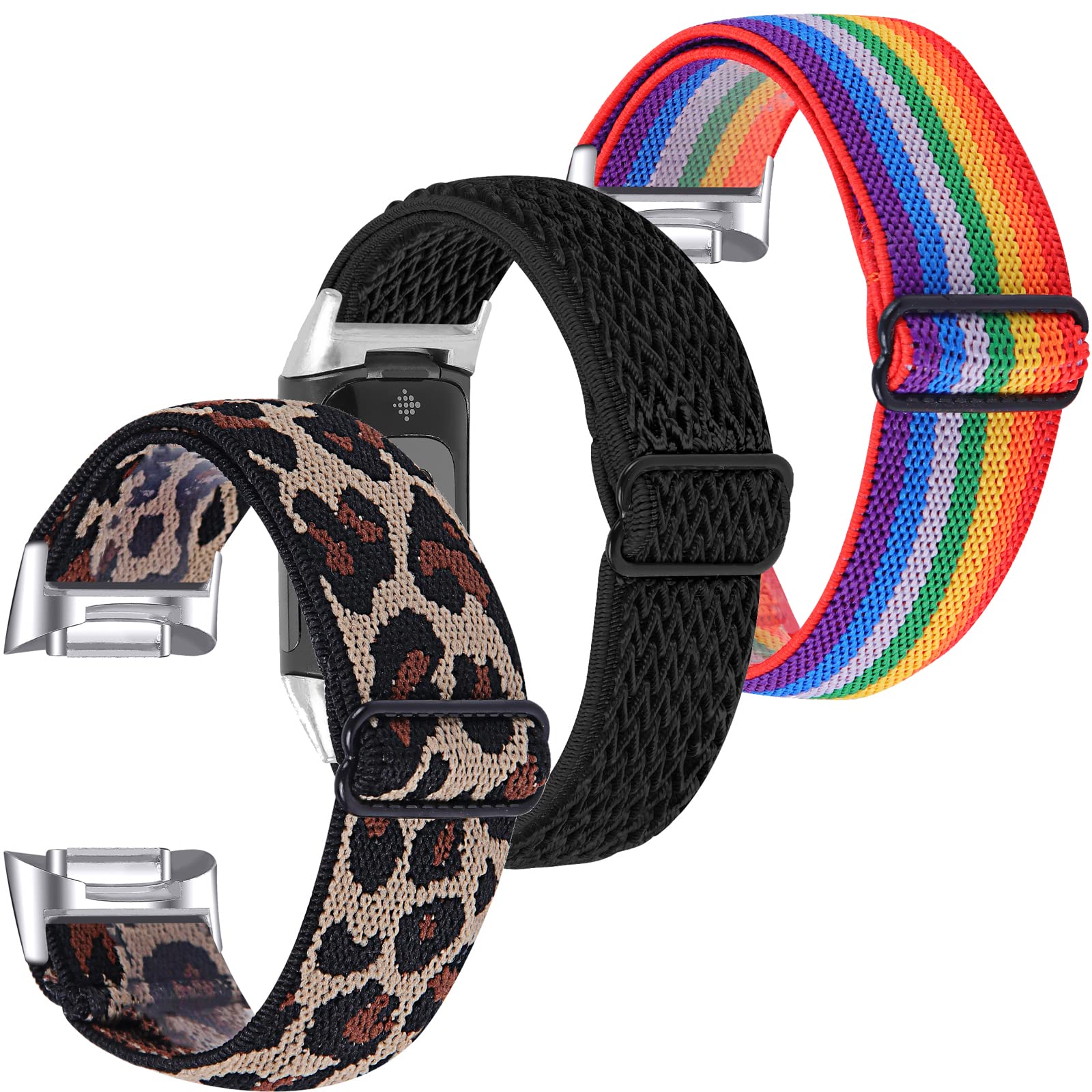 Gimuk Nylon Strap Compatible with Fitbit Charge 5 Strap, Women Men Soft Sport Breathable Replacement Strap Adjustable Wristband Bracelet for Charge 5 Small Large (Rainbow+Leopard+Black) — image 1