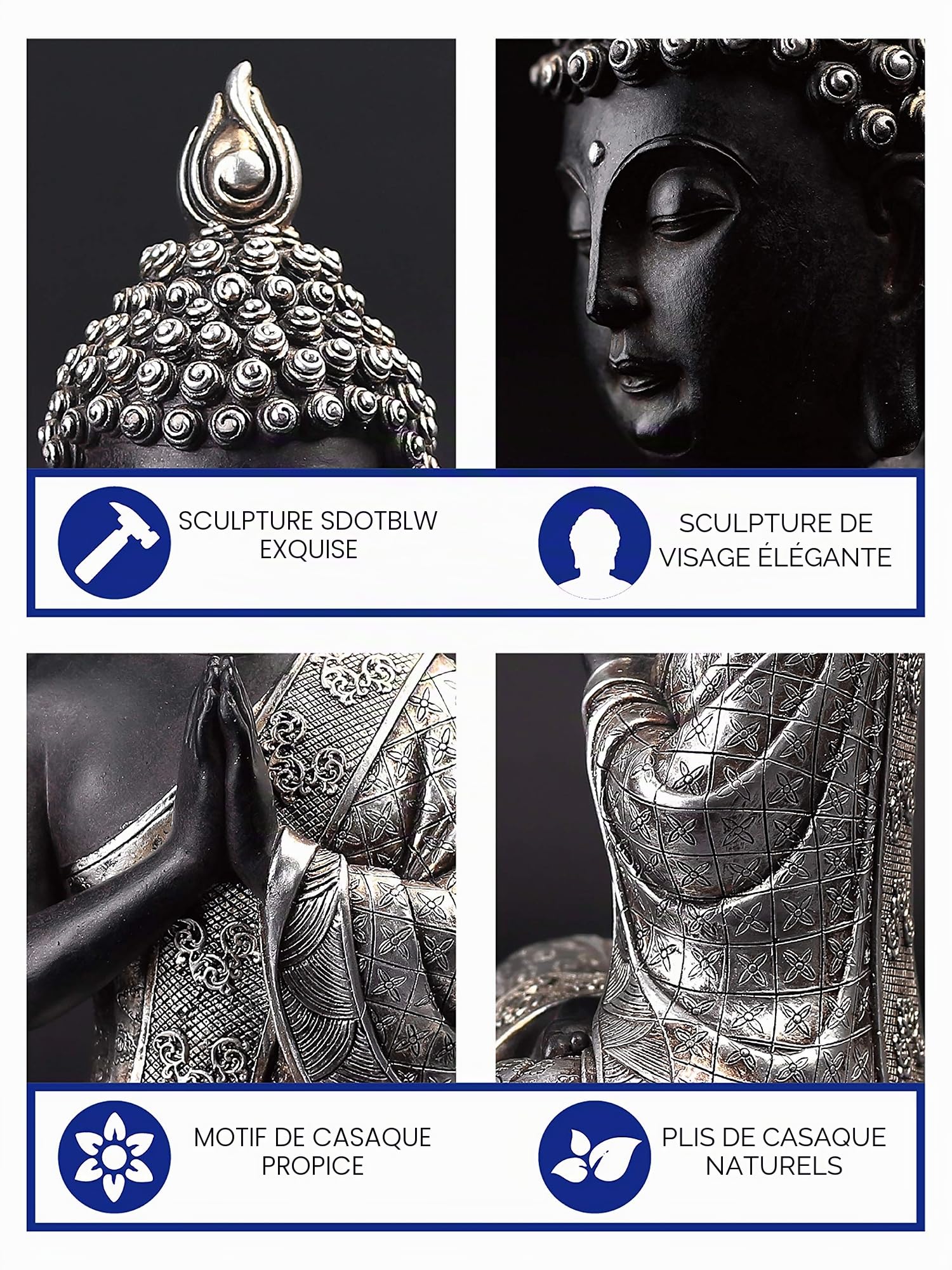 JORAE Statue de Bouddha Assis Bouddhisme Thaï Méditation Maison et Jardin Sculpture décorative Prier Collectibles Figurines, 24,1 cm, Polyrésine