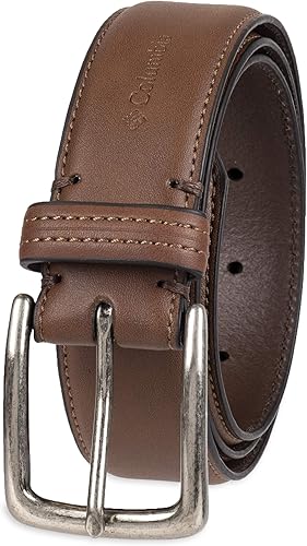 Columbia Mens Trinity Logo Belt-Casual Dress with Single Prong Buckle for Jeans Khakis Brown, Black, Black Casual, Tan, Brown Casual, Tan Casual