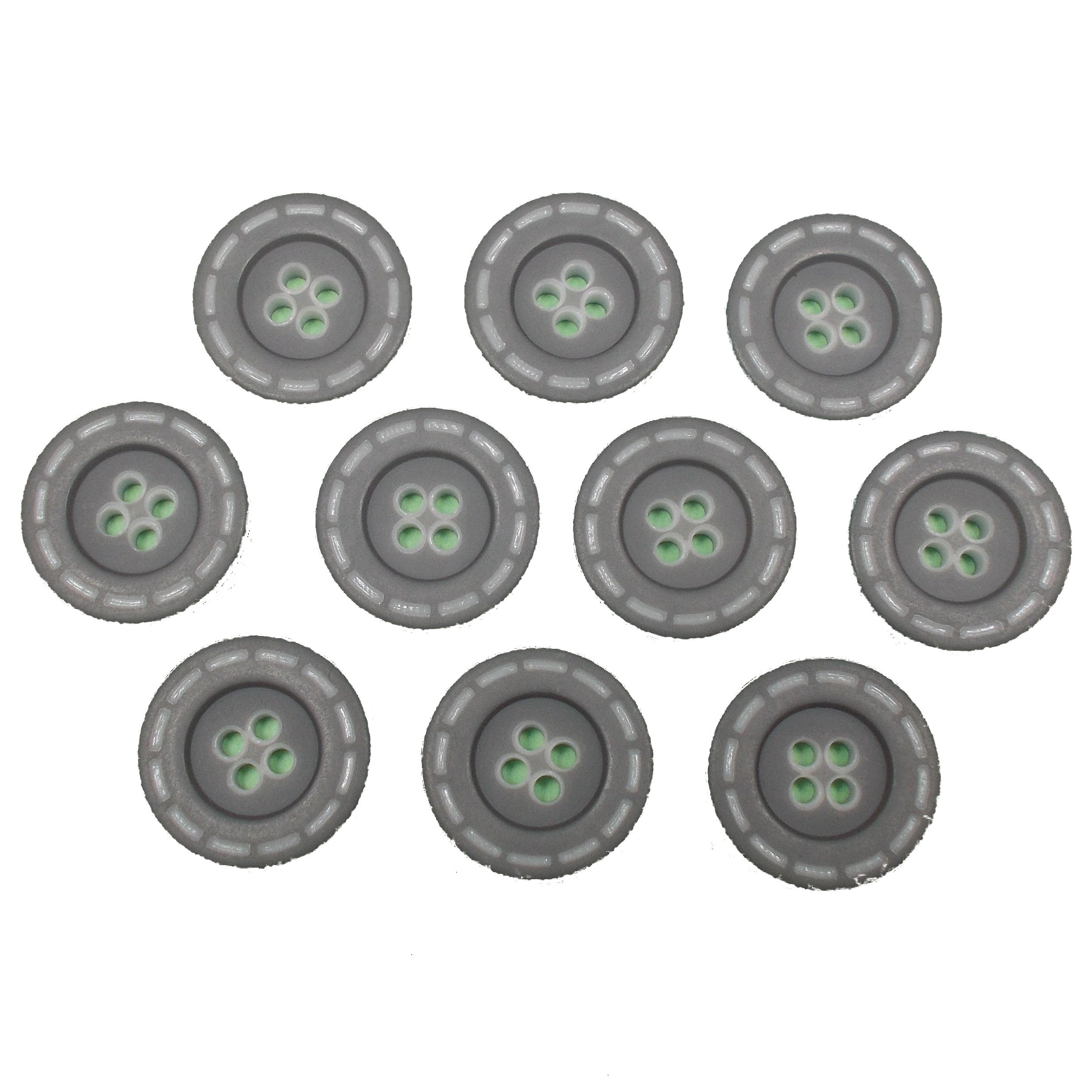 Stitched Edge Effect Four Hole Buttons 17mm Pack of 10 (Grey)