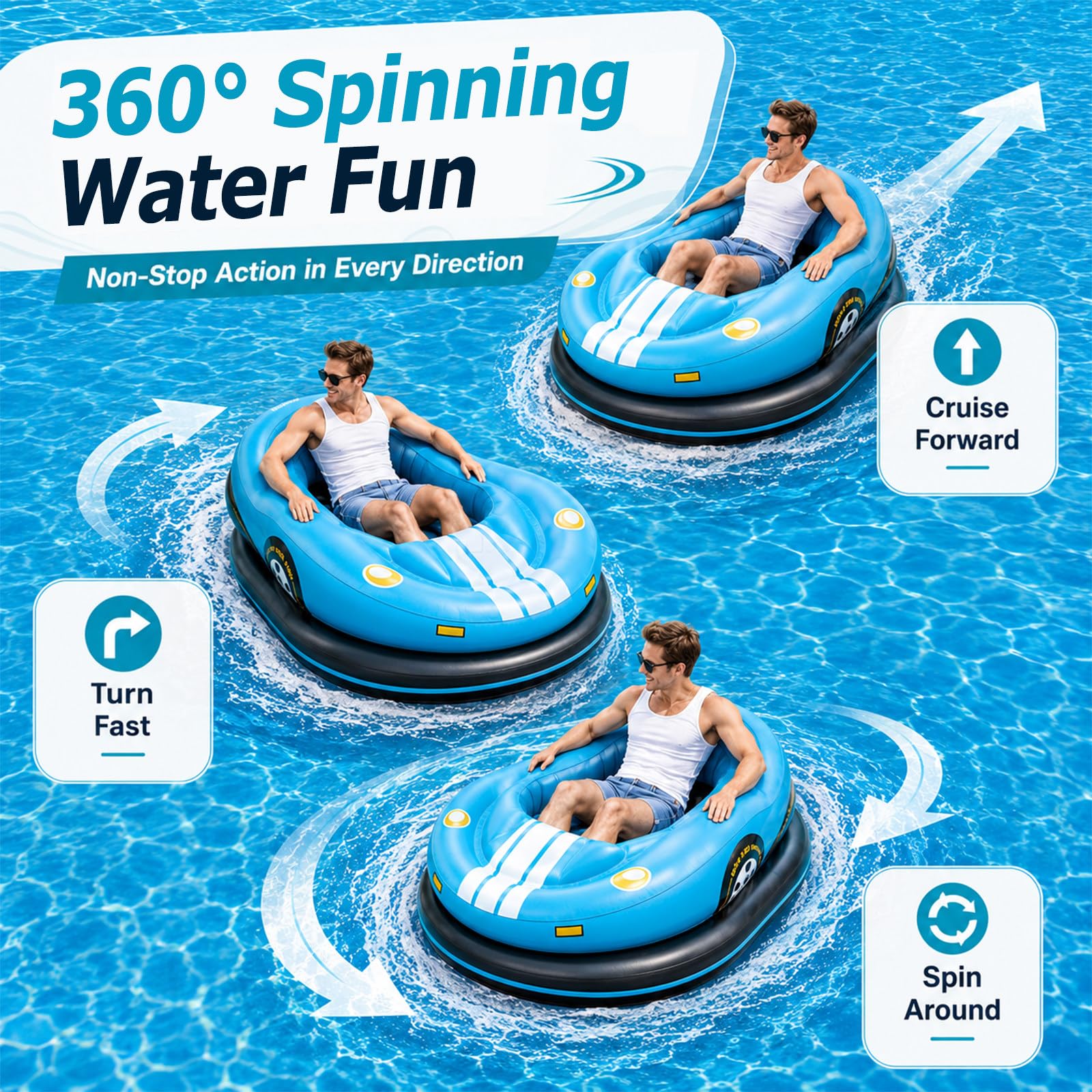 Bateau Bumper Électrique de Piscine, Flotteur Gonflable Motorisé de Piscine Red | Propulseur de 46W, Direction à Joystick 360°, Support de 265 lb pour Adultes, Fêtes de Piscine et Lacs Calmes