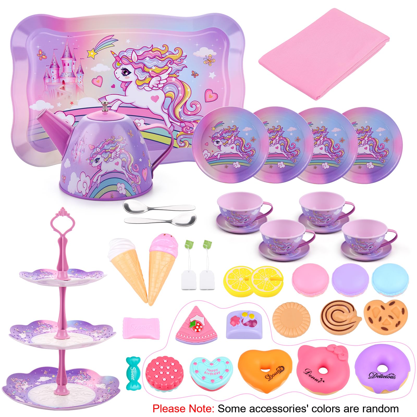 Service à Thé pour Enfants 36 Pcs - Jeu de Simulation pour Filles avec Étui de Transport, Sachets de Thé et Tranches de Citron - 13 Jouets à Dessert (Floride)