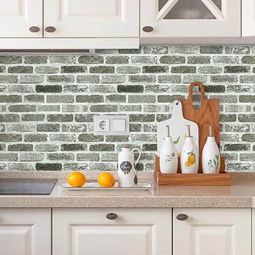 Miniatura 6 de Papel tapiz de ladrillo gris para despegar y pegar, papel tapiz de ladrillo sintético de 17.7 x 196.8 pulgadas, papel de contacto de ladrillo