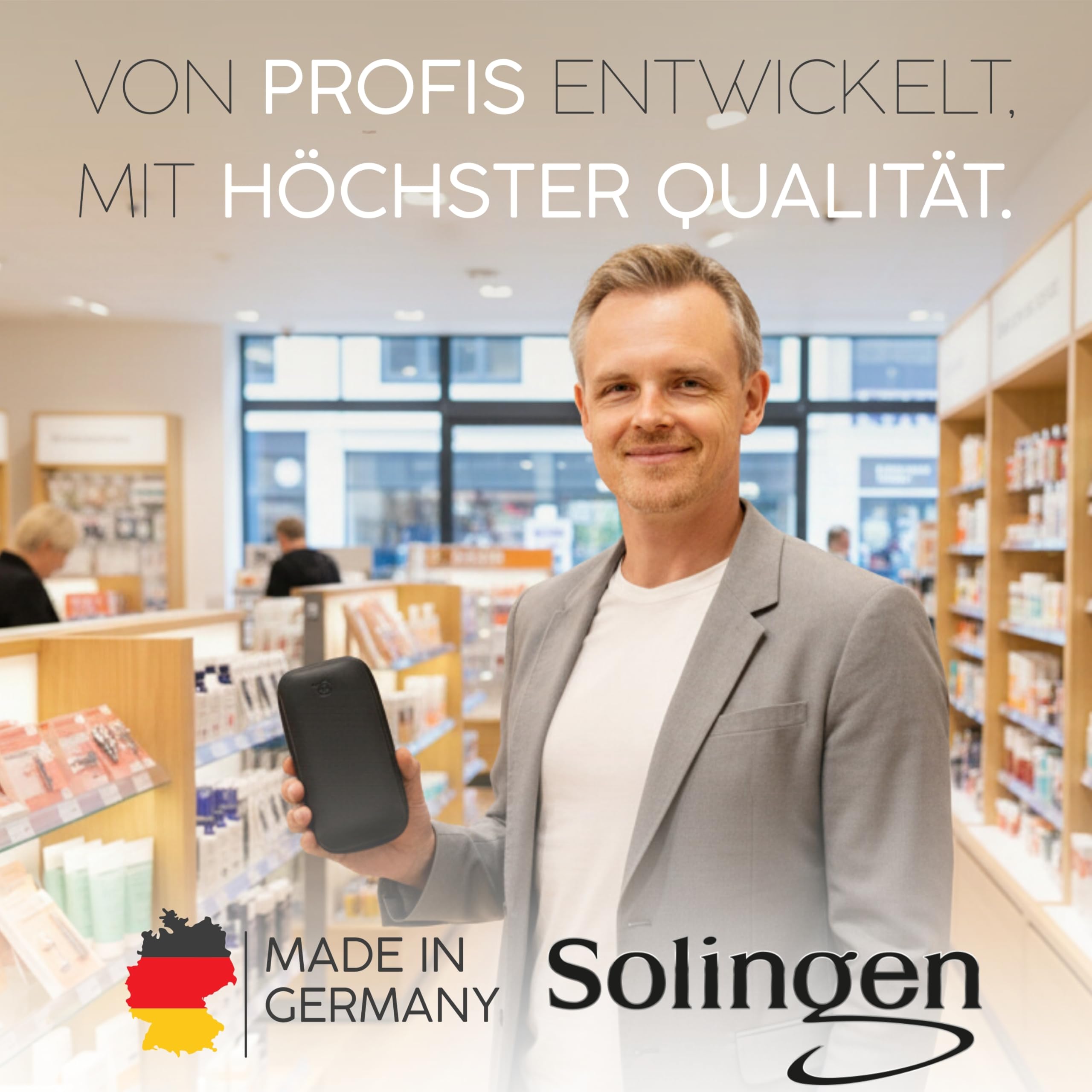 Solingen Maniküre-Set - Vergleichsgewinner mit bestem Preis/Leistung - Echtes Ledertasche praktisch und weich - 7-teiliger kompletter Satz für Damen und Herren MarQus aus glänzendem vernickeltem Stahl