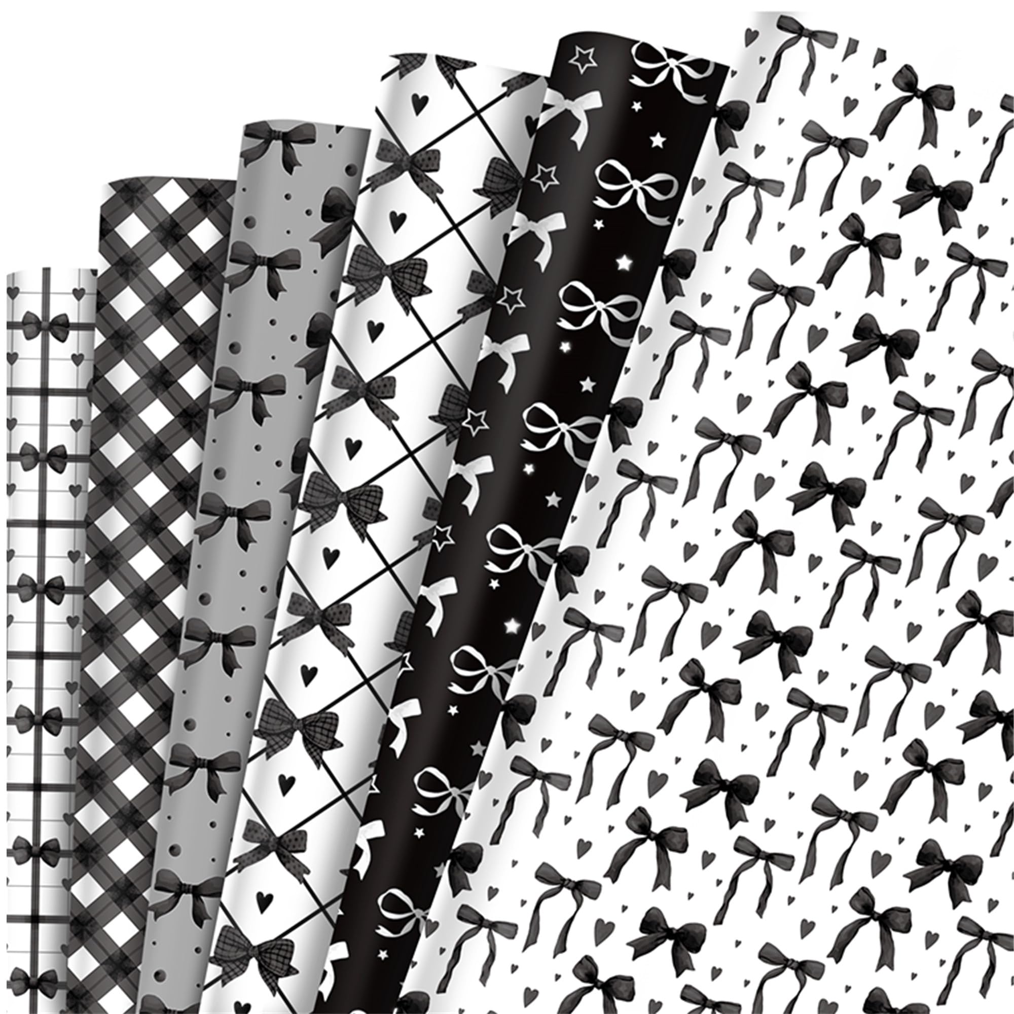 12 Sheets of Black Bow-Patterned Gift Wrapping Paper, Eco-Friendly and Recyclable, Personalized Birthday Wrapping Paper, Suitable for Birthdays, Weddings, Ladies, Mothers(70x50 Cm)