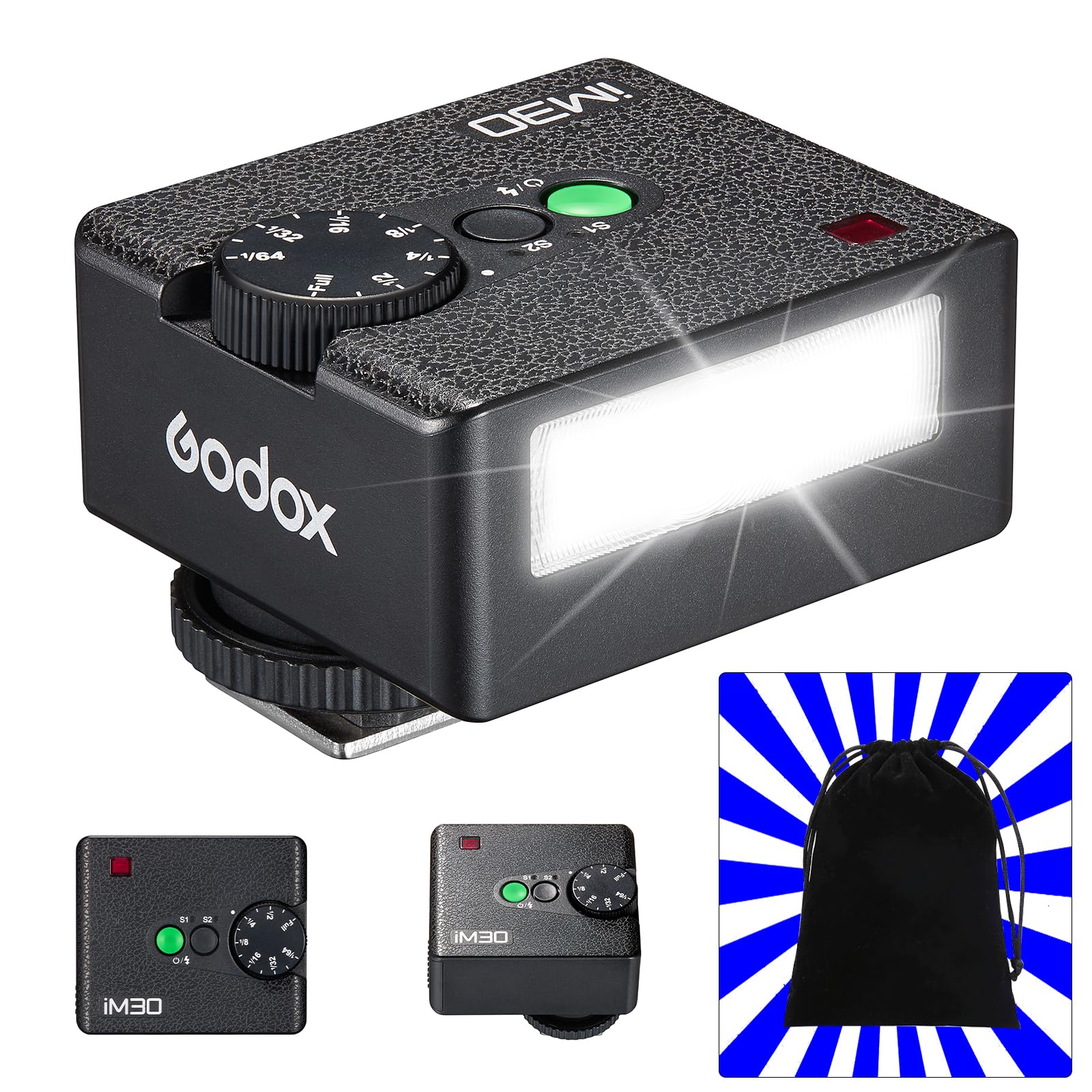 Godox iM30 Mini Kamerablitz Camera Flash Speedlite mit Tasche GN15 Manueller Blitz 230 Full Power Blitze 7 Leistungsstufen Kompatibel mit Canon Sony Nikon Pentax Panasonic Olympus