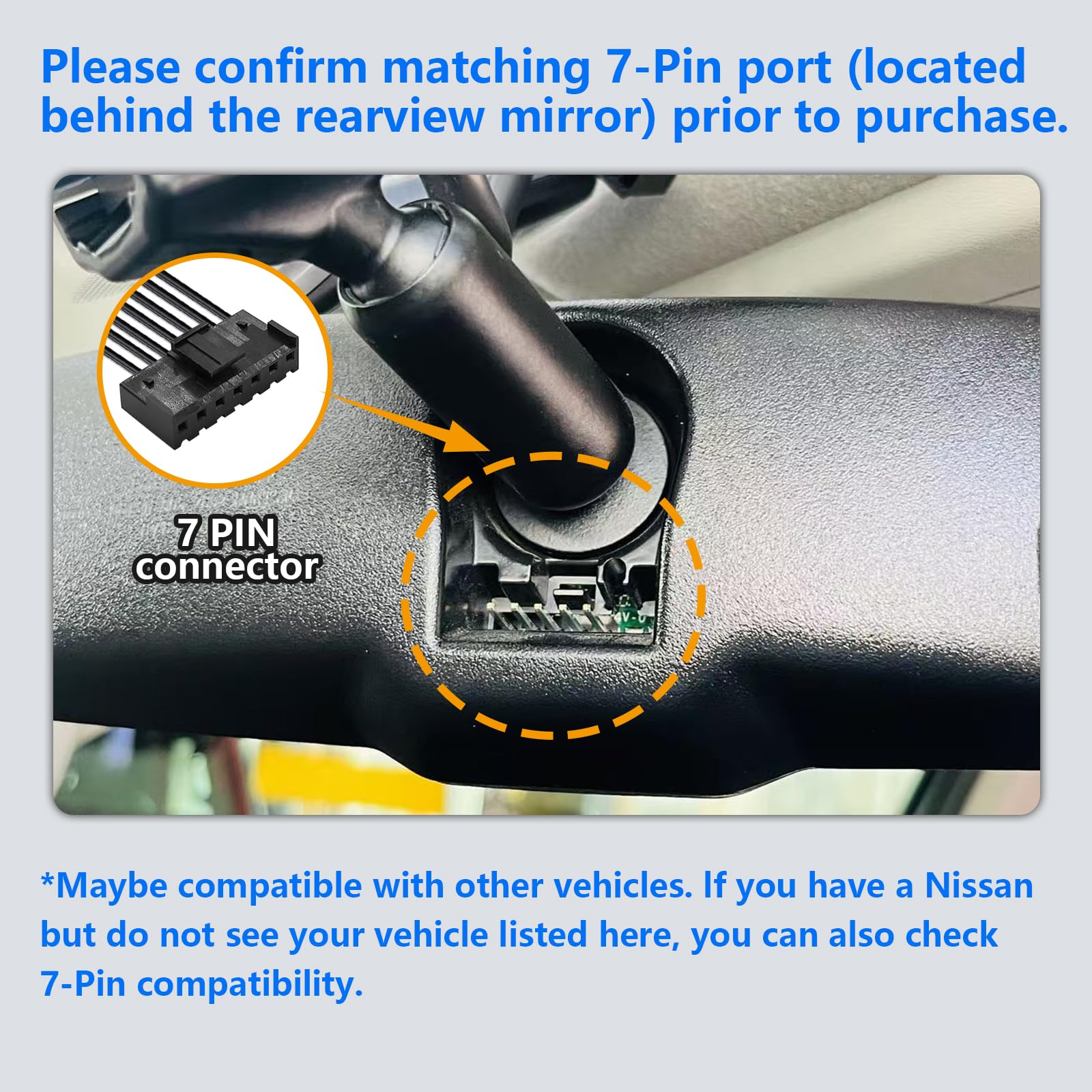 Dashcam Power Adapter 7 Pin Custom for Chevy, Ford, Honda, Lexus, Mitsubishi, Nissan, Toyota and more, Hide The Wires,GPS Radar Mirror Camera Dash Cam Adapter Cable, Connects to Rearview Mirror