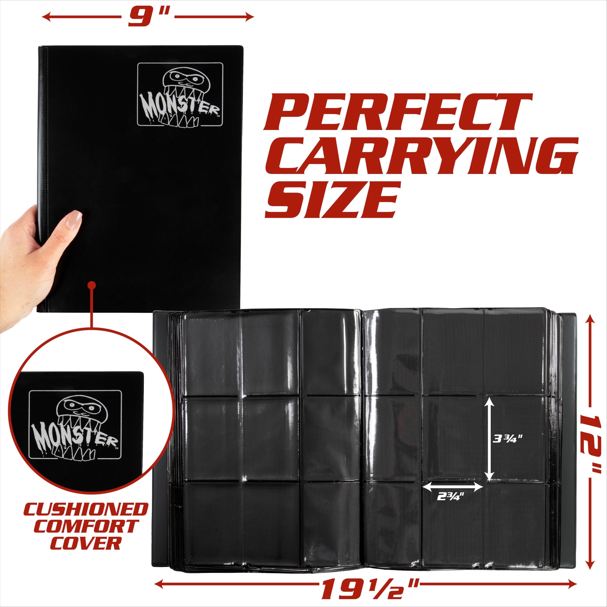 Monster 9 Pocket Trading Card Album- Matte White Binder, Anti-Theft & Anti-Drop TCG Protection w Side Loading Pockets, Holds 720 Cards -Compatible with Yugioh, Pokemon, MTG Magic the Gathering Cards