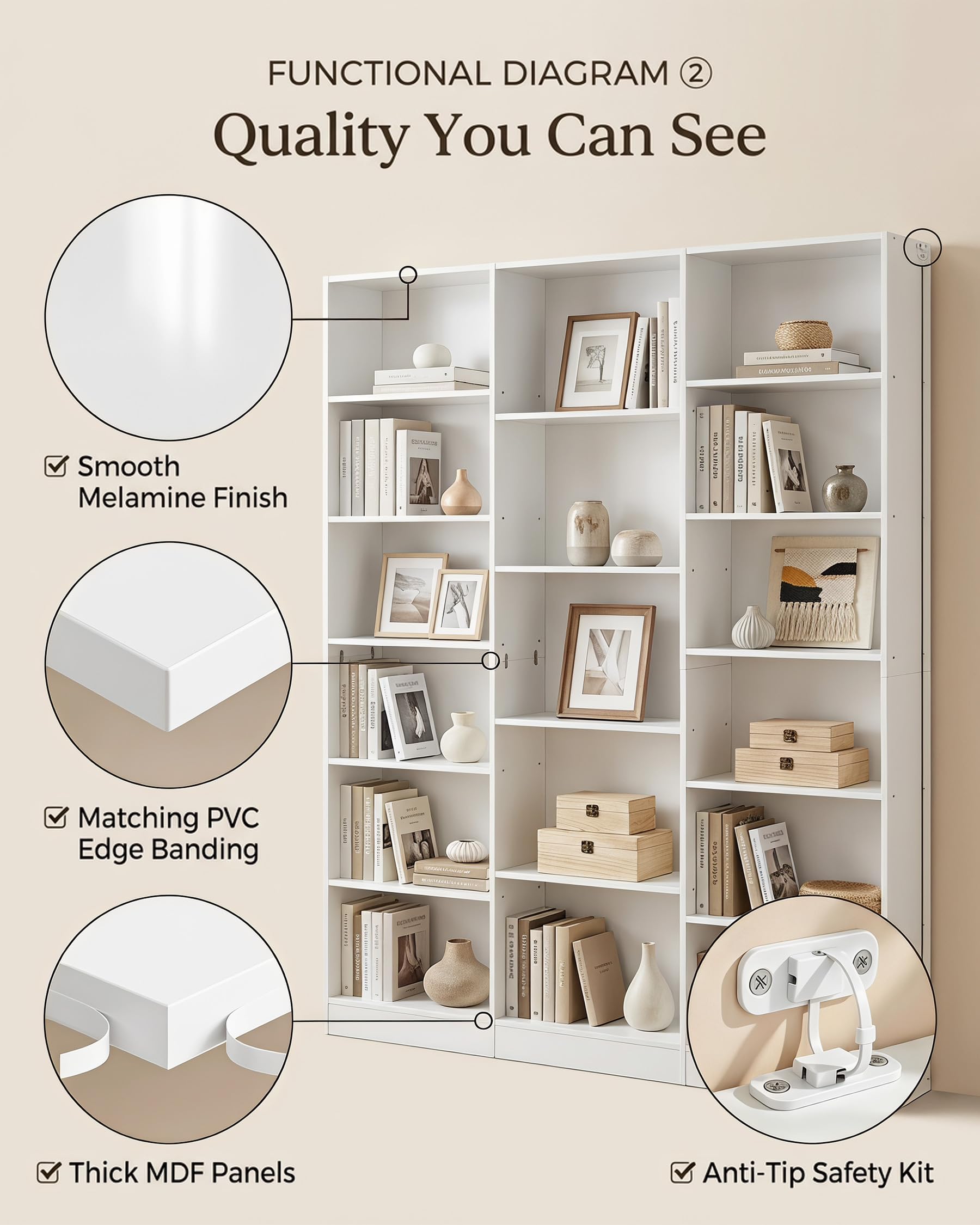 hitsuki Estantería Libros Blanca con 17 Compartimentos Librero Alto Estante para Libros Estantería Modular Mueble Organizador para Salón