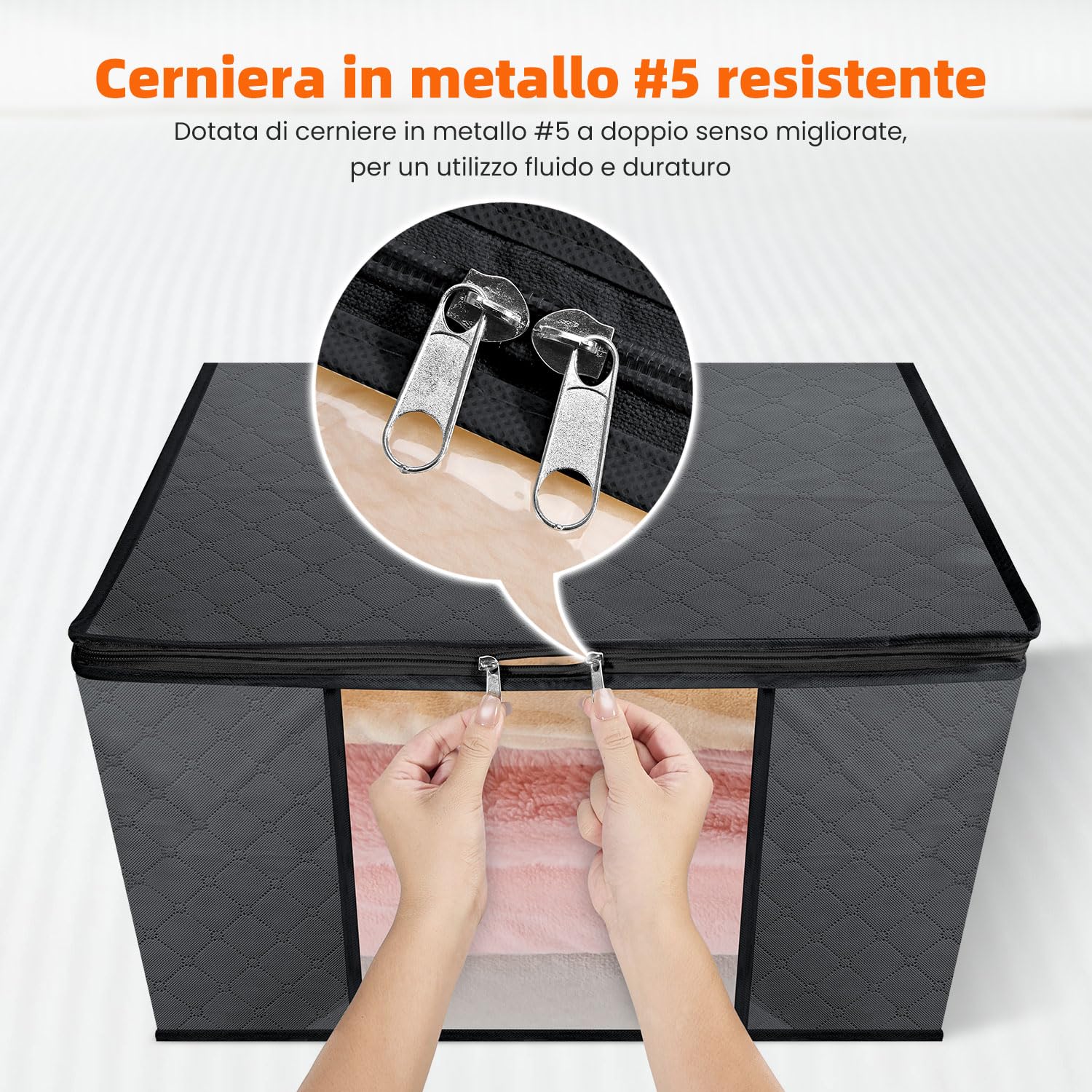 Set da 3 Borse Salvaspazio Pieghevoli 80L – Grigio Scuro – Tessuto a 3 Strati con Finestra Trasparente – per Vestiti, Coperte, Letto, Armadio